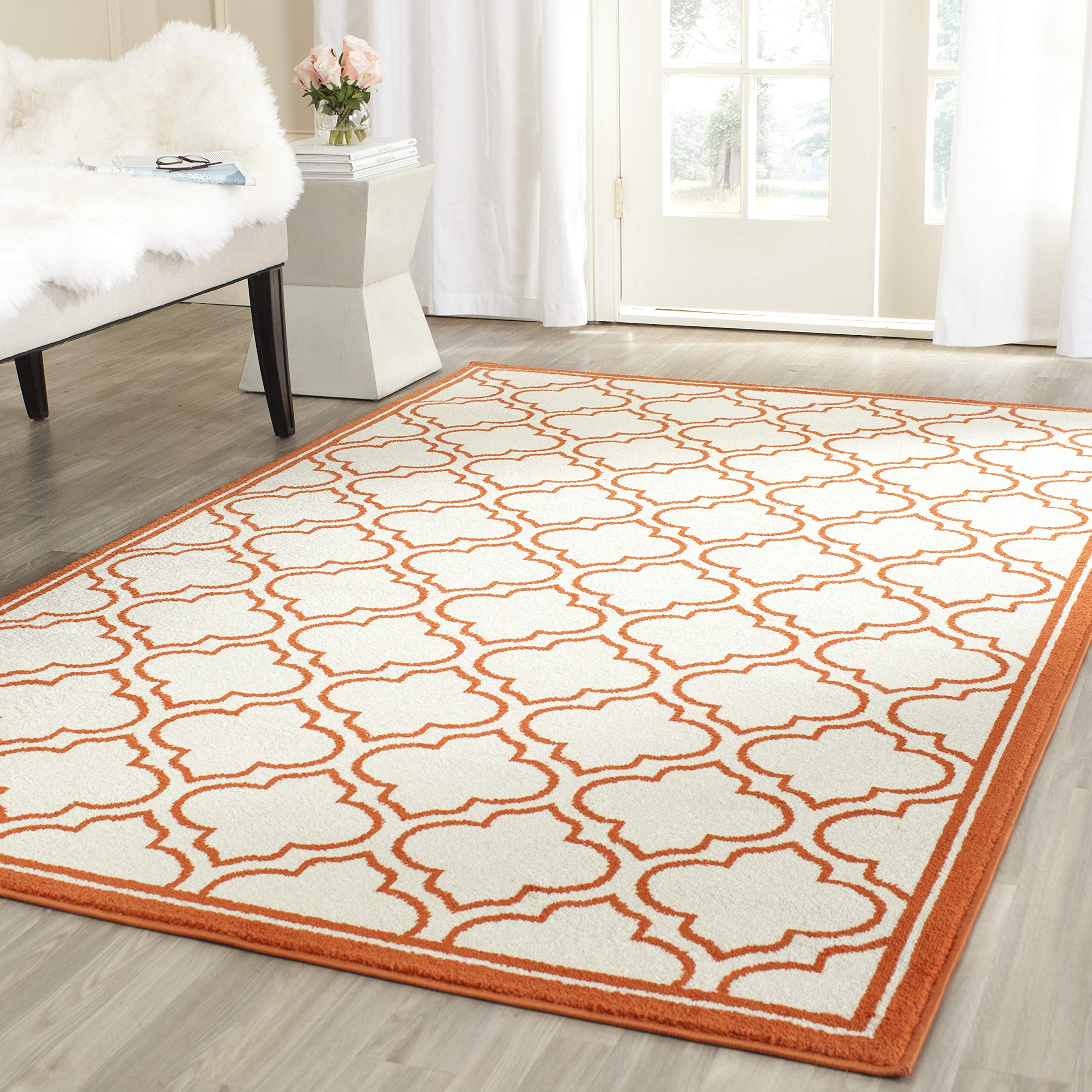 SAFAVIEH Amherst Collection Accent Rug - 3 x 5, Ivory & Orange, Moroccan Geometric Design, Non-Shedding & Easy Care, Ideal for