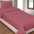 AIRWILL Cotton Gingham Checks 200 GSM Single Bedsheet with 1 Pillow Cover (Red, Pack of 1 Set)