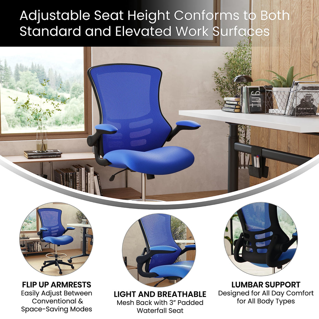Flash Furniture Kelista Mid-Back Swivel Office Chair with Adjustable Seat Height, Ergonomic Mesh Desk Chair with Flip-Up Armrests, Blue