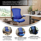Flash Furniture Kelista Mid-Back Swivel Office Chair with Adjustable Seat Height, Ergonomic Mesh Desk Chair with Flip-Up Armrests, Blue