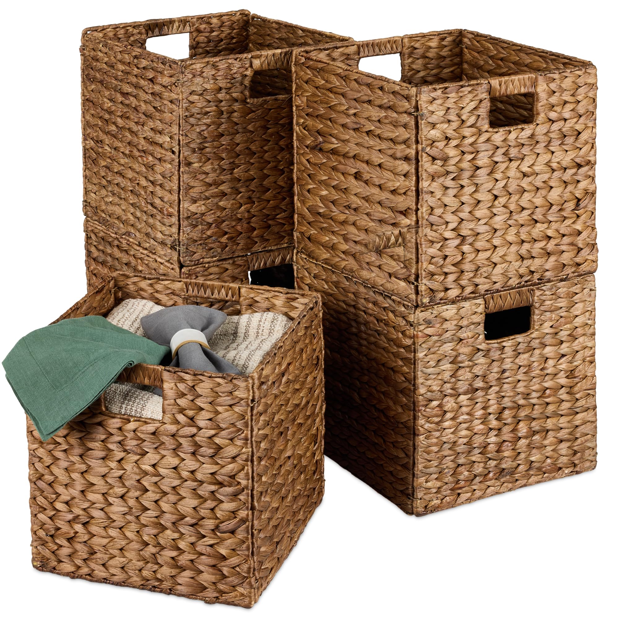 Best Choice Products 13x13in Pack of 5 Cube Storage Baskets, Water Hyacinth Multipurpose Collapsible Organizers, Handwoven Laund