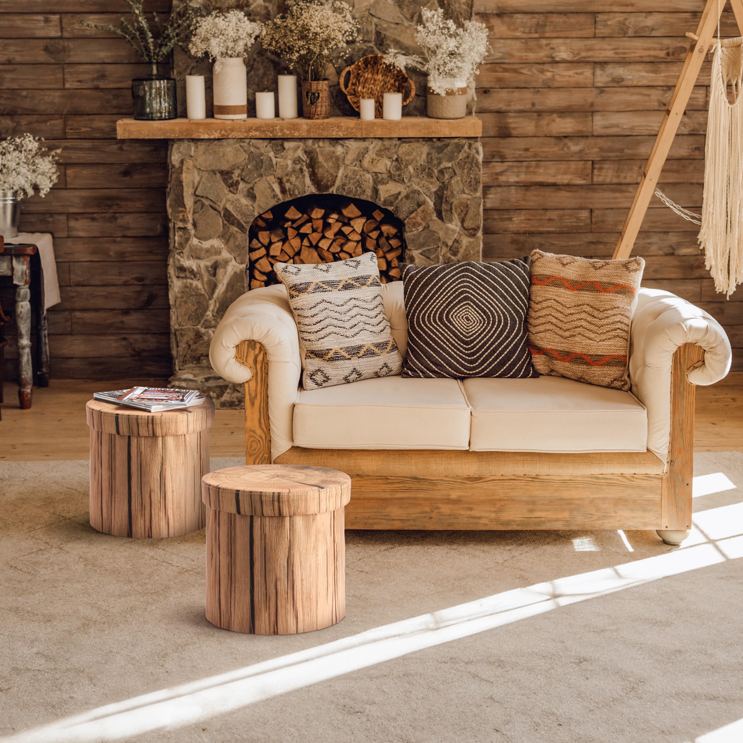 Sorbus Tree Stump Stool, Toy Storage Ottoman 15 Inch Fake Tree Stumps Log Stool Storage, Artificial Tree Trunk, Perfect Footstool Kids Toy Chest, Rustic Log Cabin Decor Bench, Pedestal, Side End Table