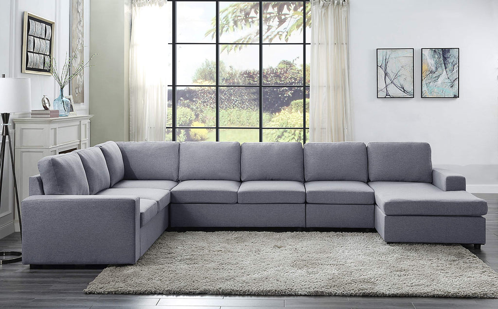 Lilola Home Tifton Light Gray Linen 7 Seat Reversible Modular Sectional Sofa Chaise