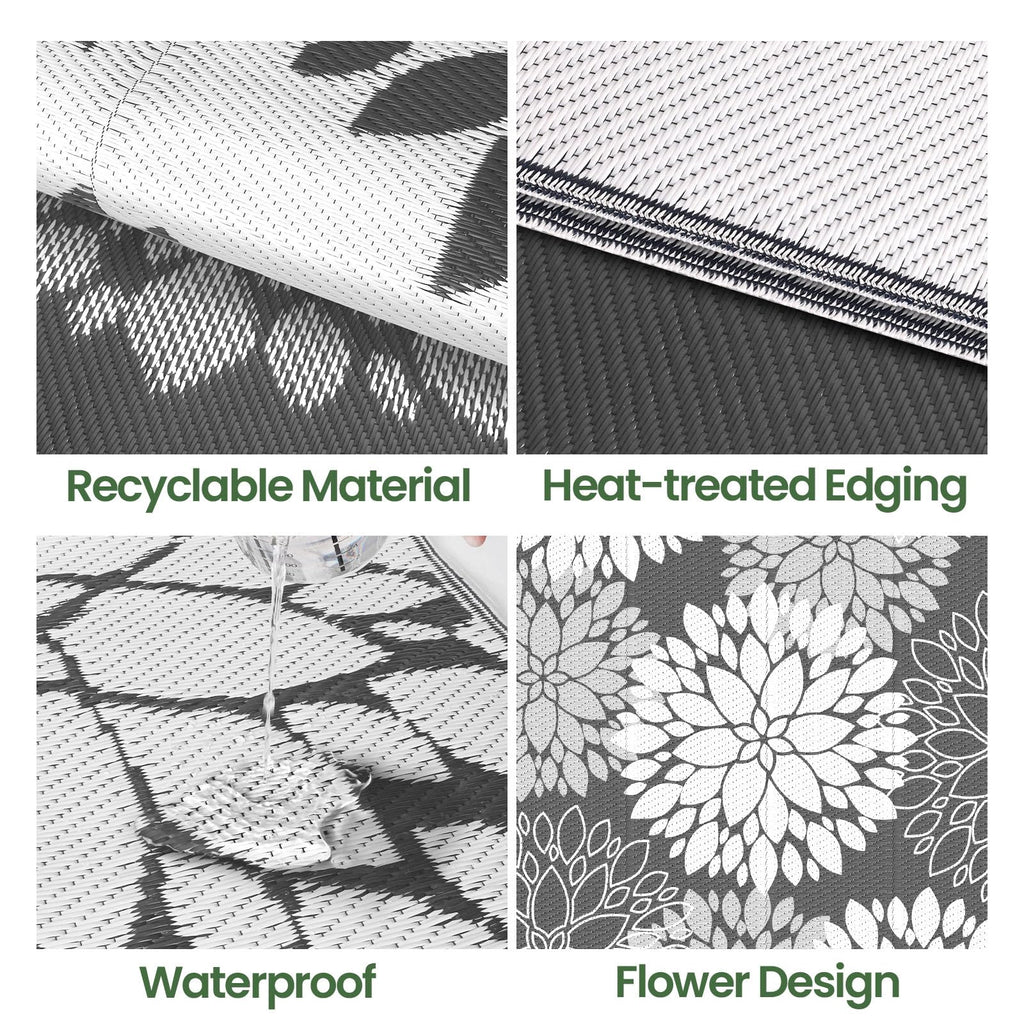 Luxstep Outdoor Rug Waterproof Outdoor Plastic Straw Rug Reversible Patio Rug Mat Outdoor Decor Large Area Mats For Rv, Picnic, Backyard, Deck, Balcony, Porch, Beach, Camping, 6'X 9',Grey