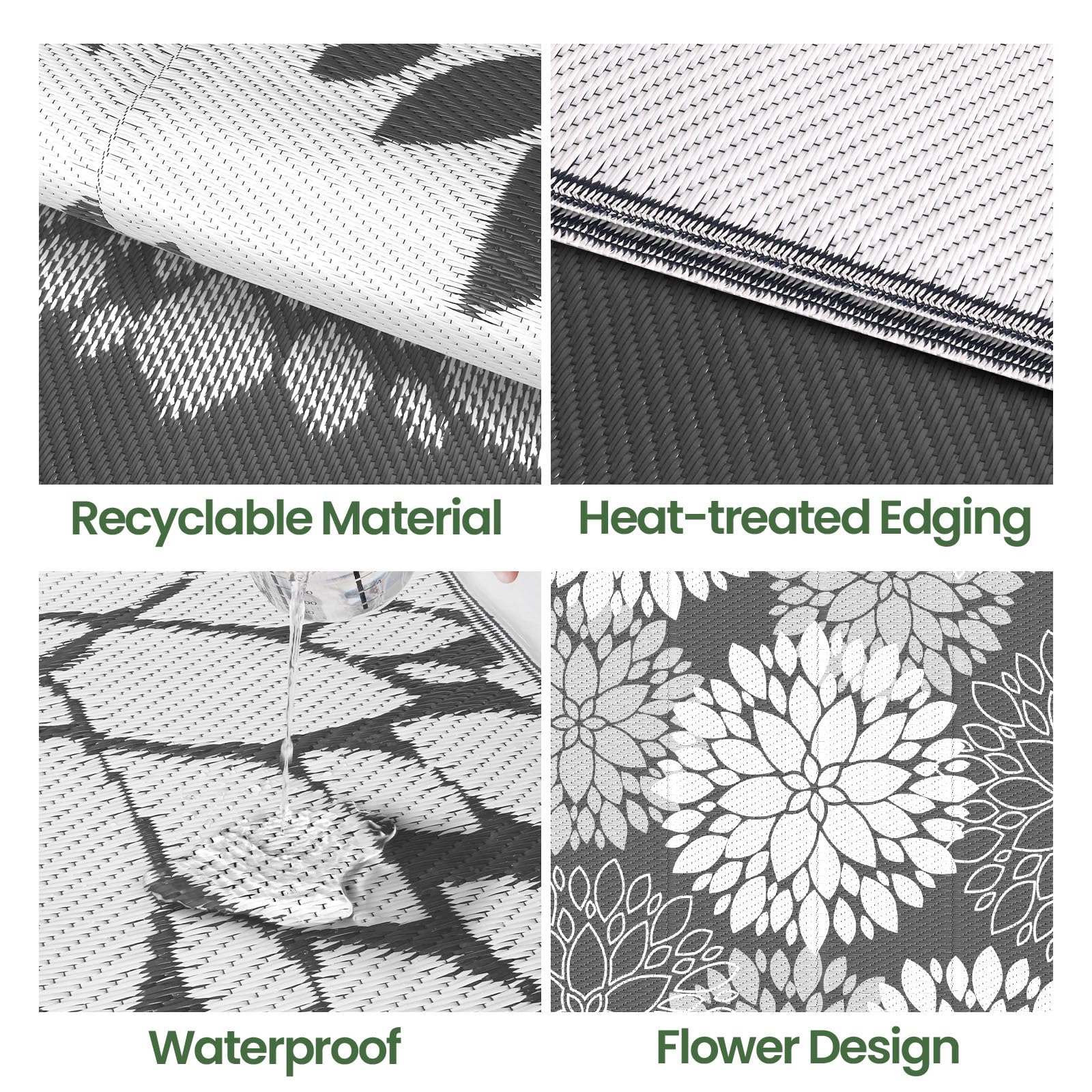Luxstep Outdoor Rug Waterproof Outdoor Plastic Straw Rug Reversible Patio Rug Mat Outdoor Decor Large Area Mats For Rv, Picnic, Backyard, Deck, Balcony, Porch, Beach, Camping, 6'X 9',Grey