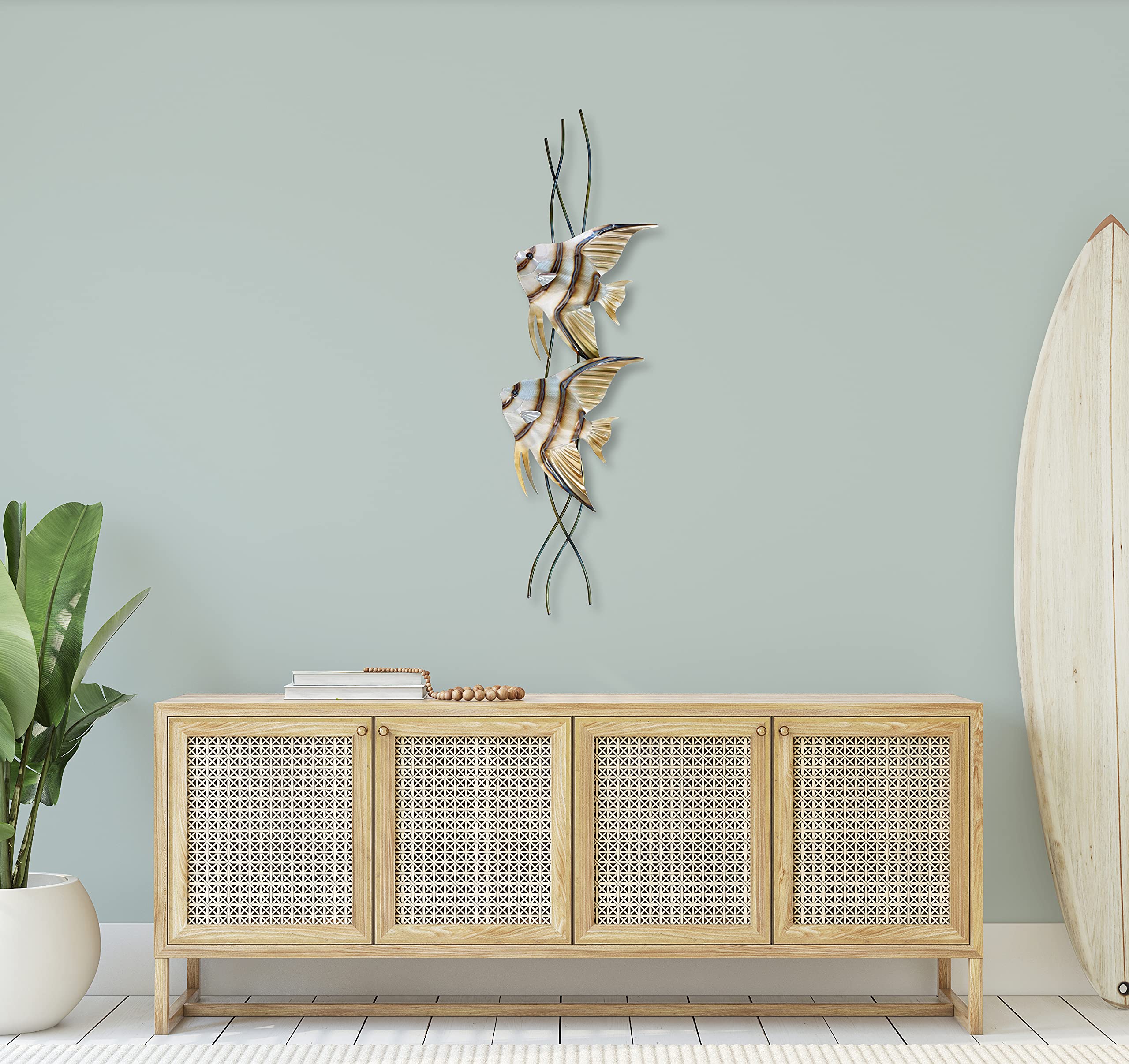 T.I. Design Angelfish Pair Vertical Facing Left Contemporary Coastal Metal Wall Decor