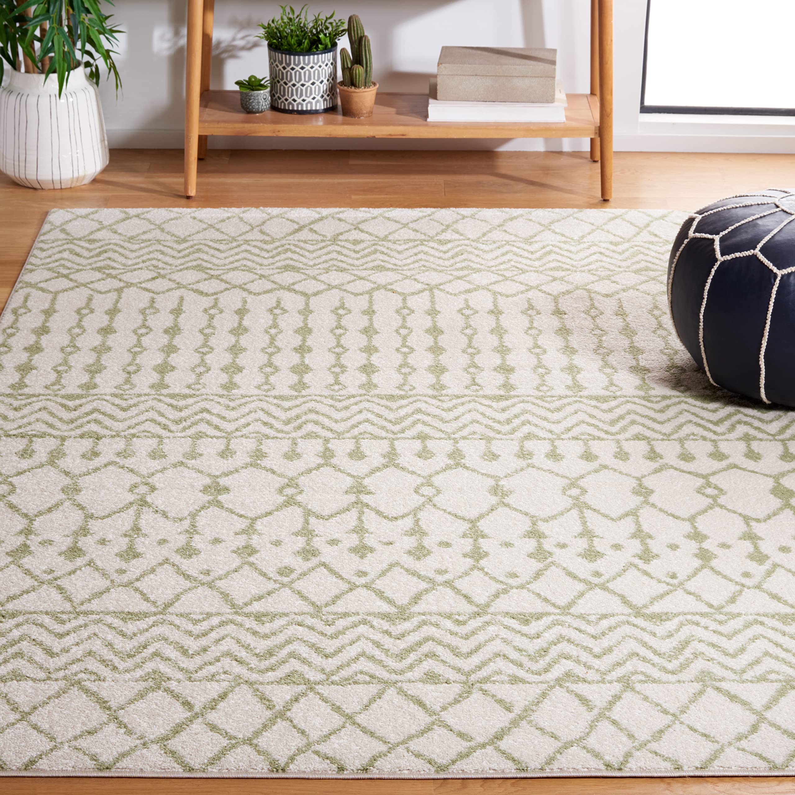 SAFAVIEH Tulum Collection Area Rug - 67 Square, Ivory & Sage, Moroccan Boho Distressed Design, Non-Shedding & Easy Care, Ideal 