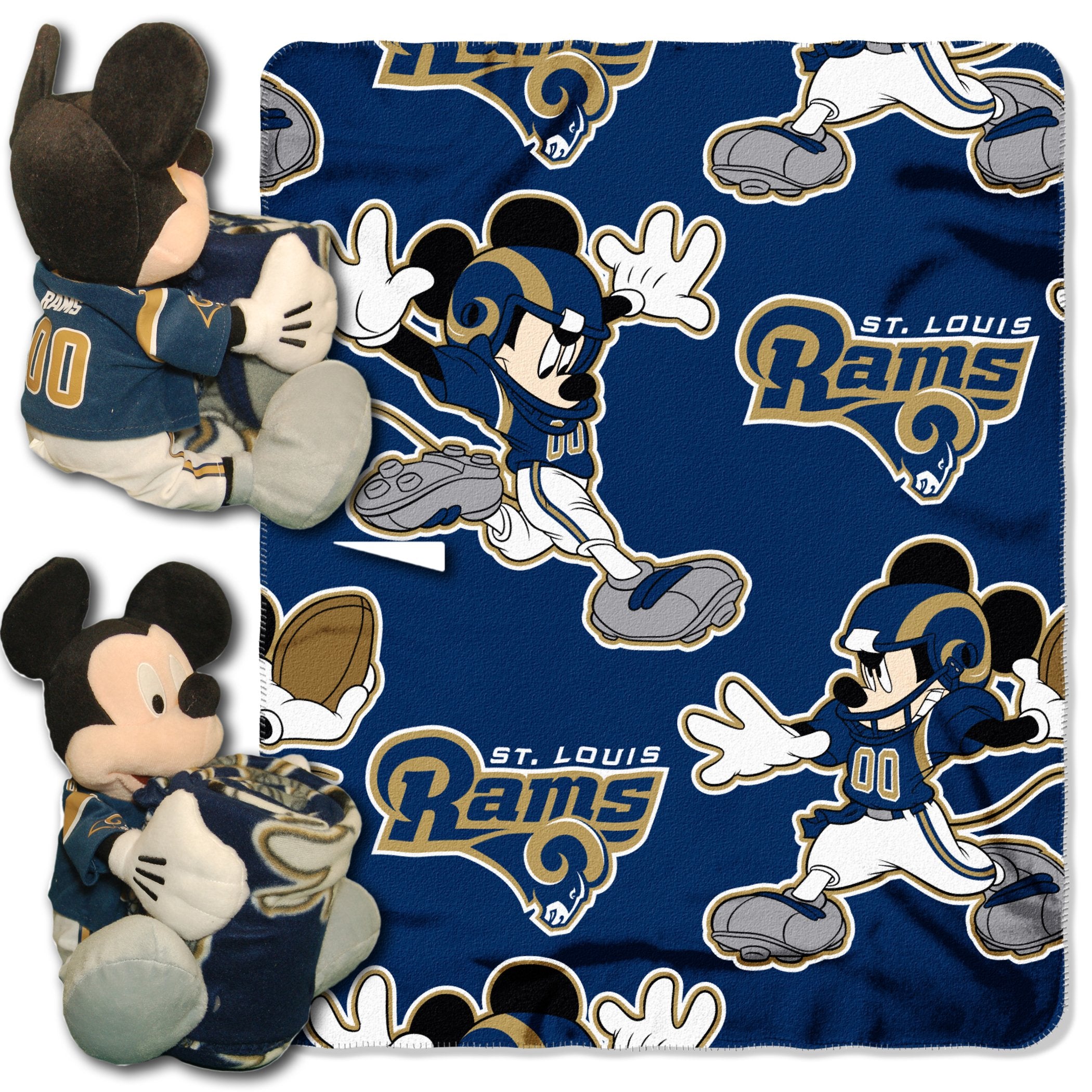 The Northwest Company NFL Los Angeles Rams Character Hugger Pillow & Fleece Throw Blanket Set, 40 x 50, Mickey Mouse Alternate