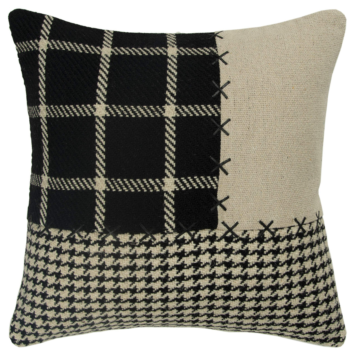 Rizzy Home Ivory/Black Color Block Pillow Cover