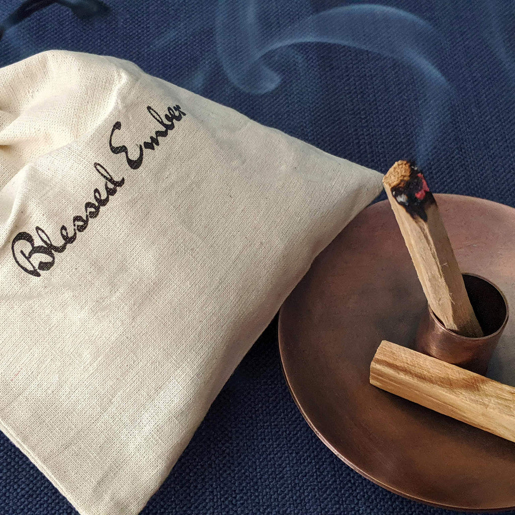 Blessed Ember Palo Santo Holder, Antiqued Rustic Copper Finish With 5 Palo Santo Sticks Included