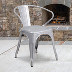 Flash Furniture Luna Commercial Grade Silver Metal Indoor-Outdoor Chair with Arms