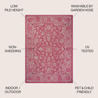 Jonathan Y Smb100G-9 Tela Bohemian Textured Weave Floral Indoor Outdoor Area Rug, Coastal,Traditional,Transitional Easy Clean,Bedroom,Kitchen,Backyard,Patio, Non-Shed, Fuchsia/Light Gray, 9 X 12