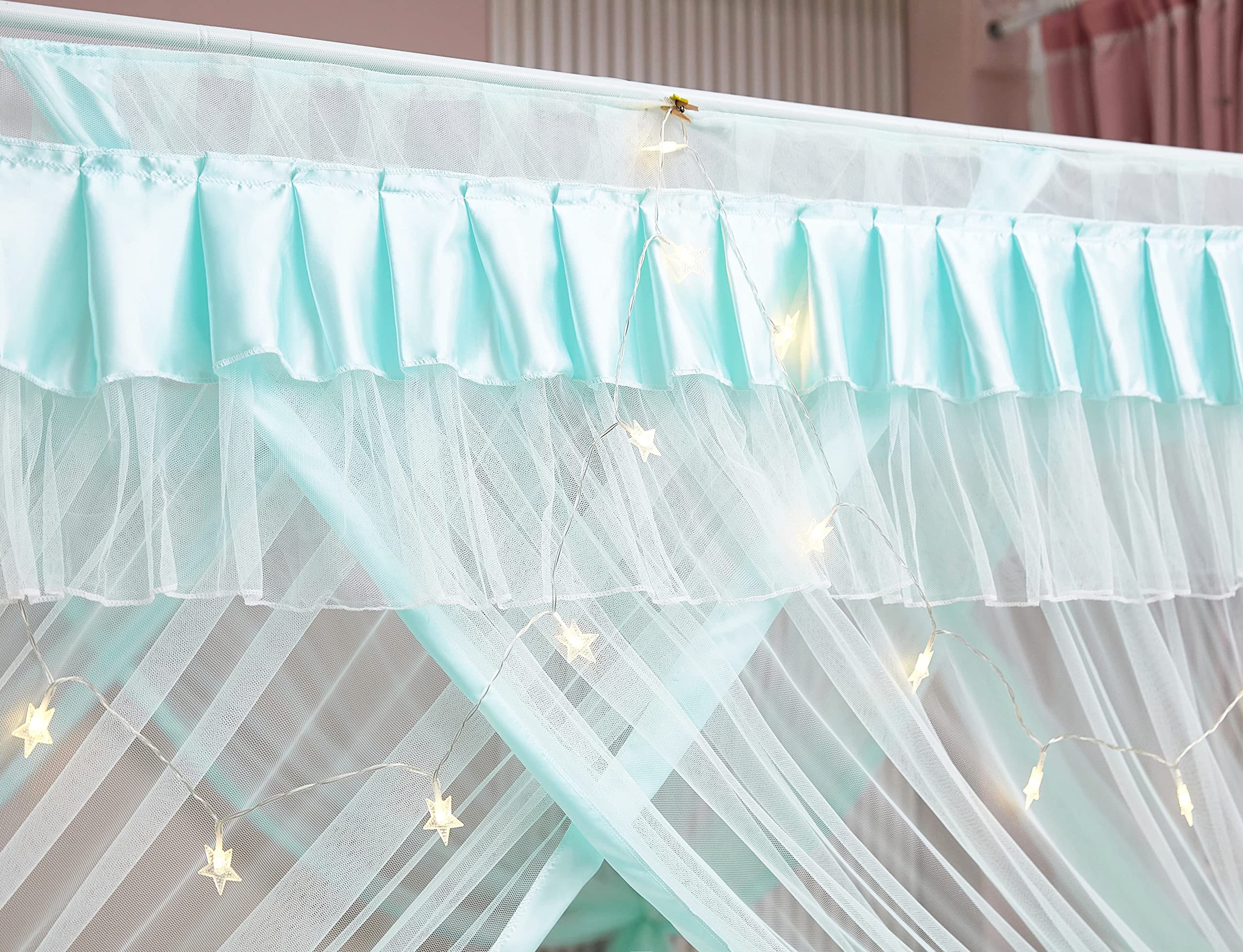 Mengersi 4 Corners Post Canopy Bed Curtains For Girls,Bed Canopy Royal Luxurious Cozy Drape Netting - Cute Princess Bedroom Deco