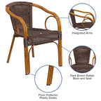 Flash Furniture Cadiz Series Red Bamboo-Aluminum Indoor-Outdoor Restaurant-Patio Chair With Dark Brown Rattan