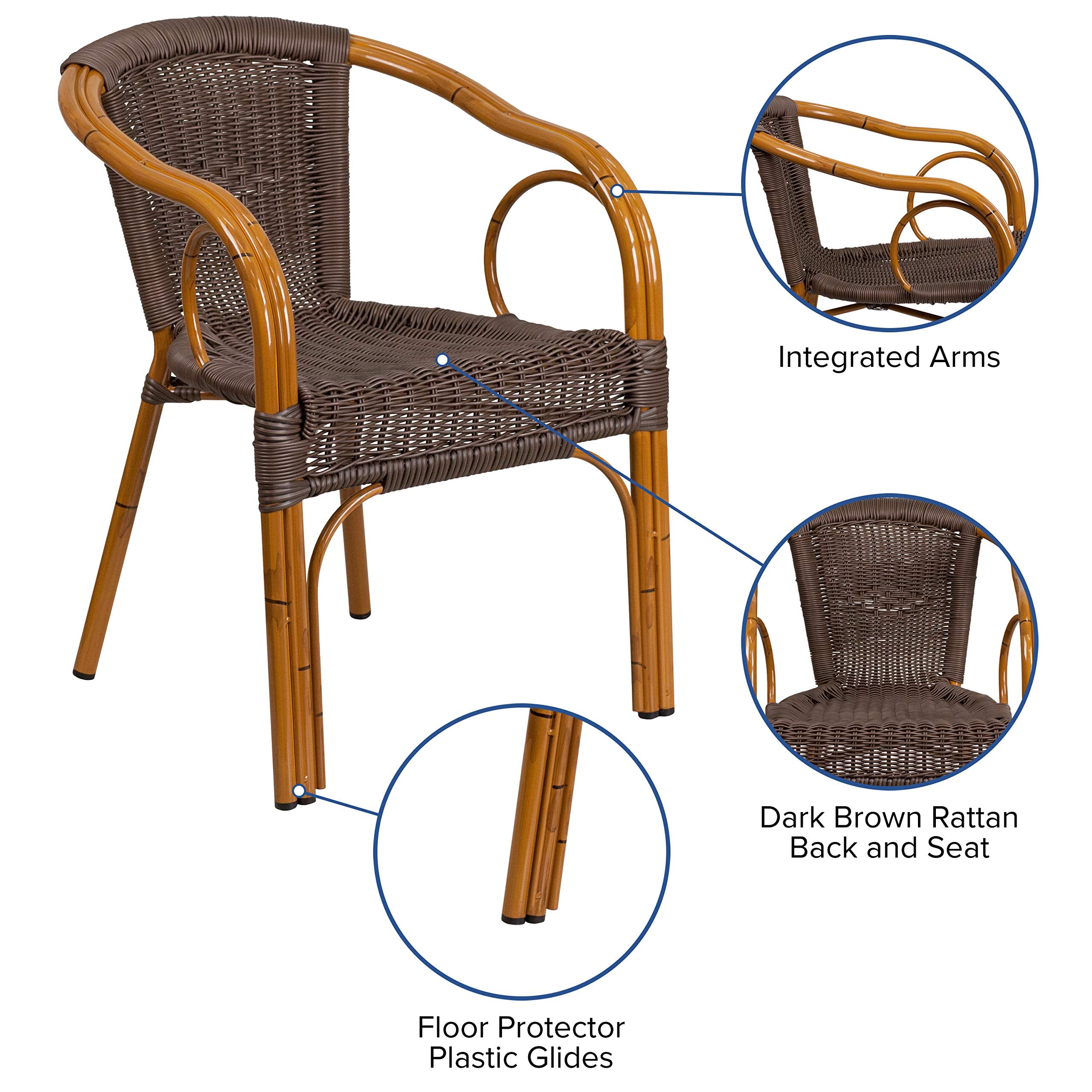 Flash Furniture Cadiz Series Red Bamboo-Aluminum Indoor-Outdoor Restaurant-Patio Chair With Dark Brown Rattan