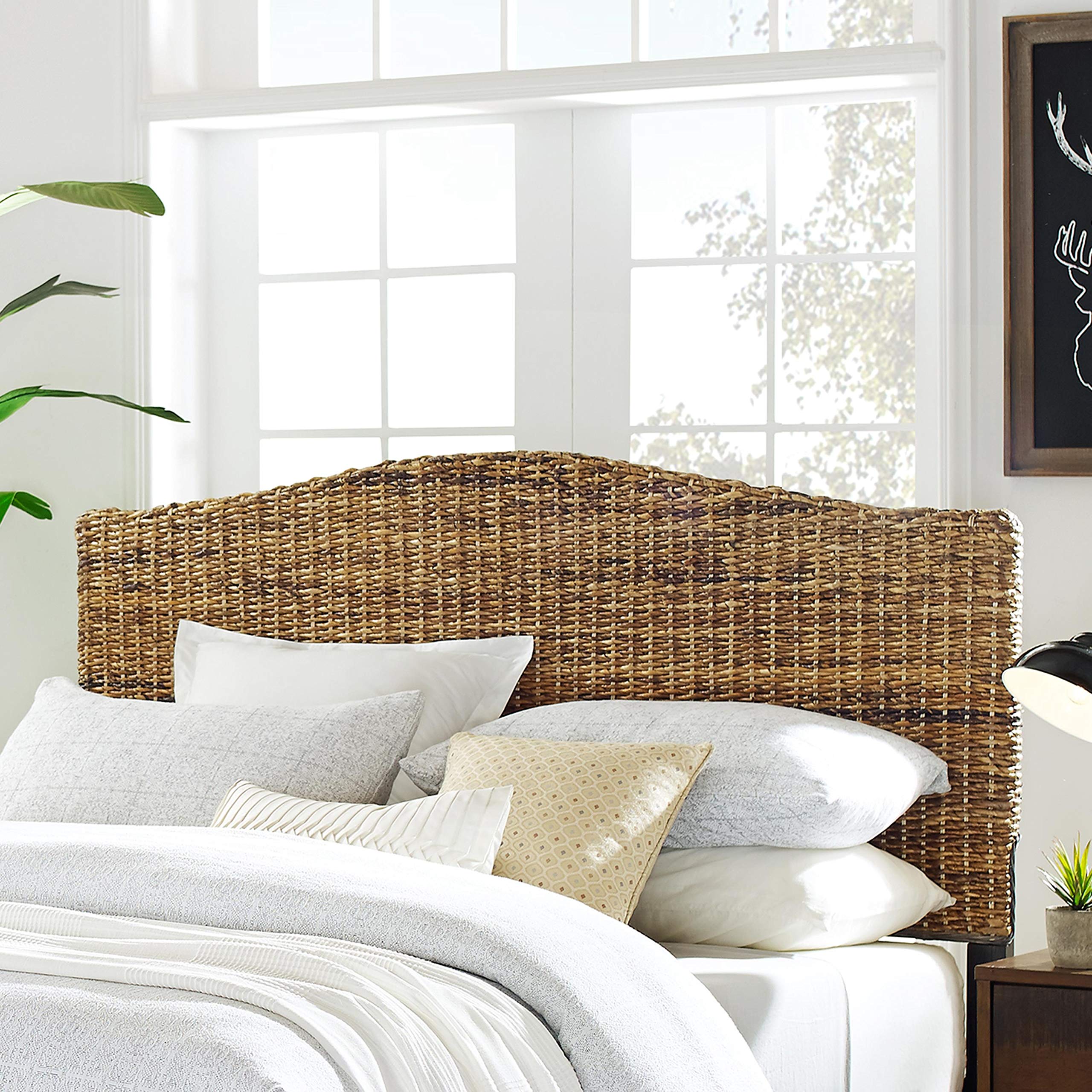 Crosley Furniture Serena Handwoven Natural Fiber Rattan Bed Headboard, Banana Leaf, Queen