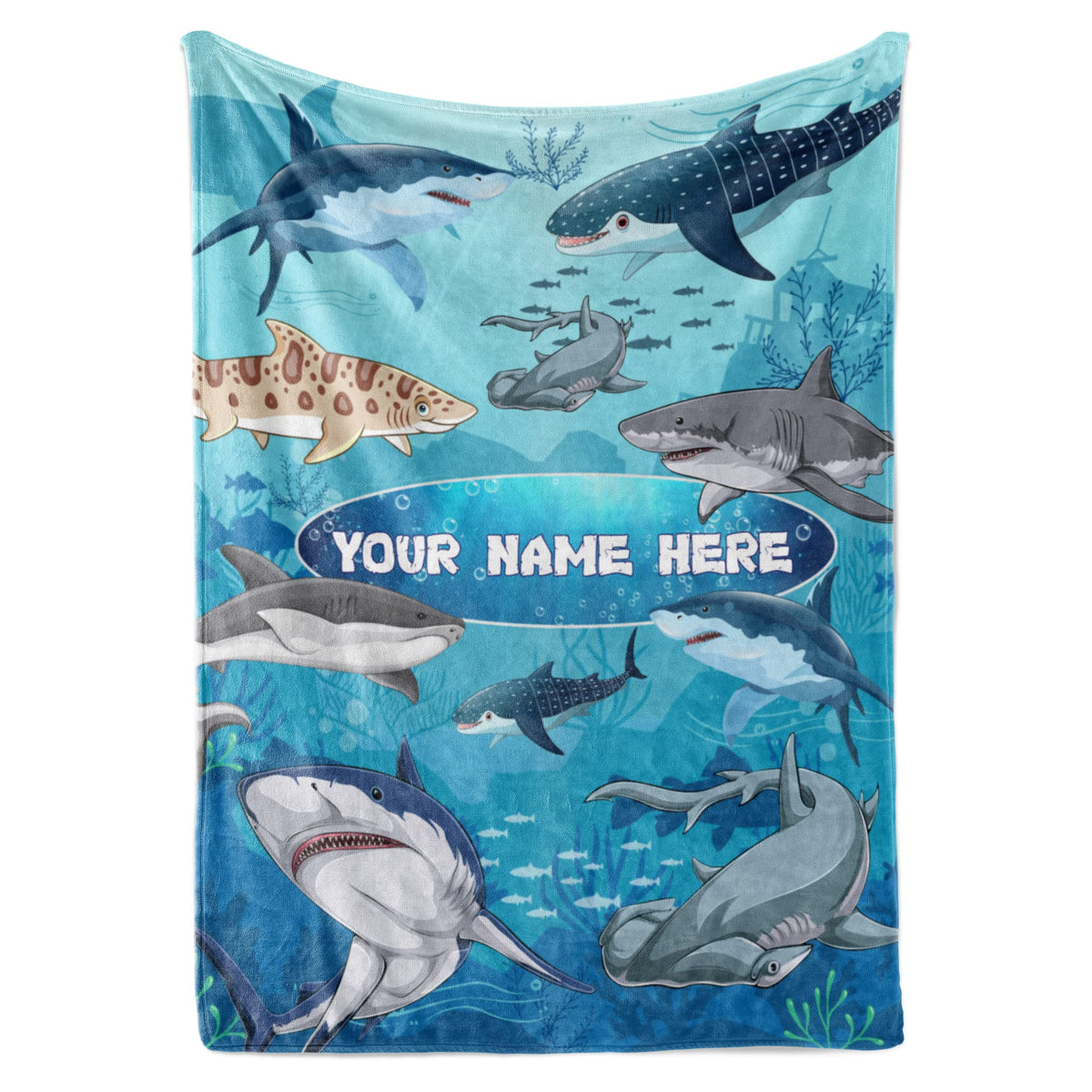Personalized Shark Blanket For Kids - Ships Next Day And Made In Usa - Soft Fleece Throw Bed, Cute Room Decor, Plush Sofa Couch