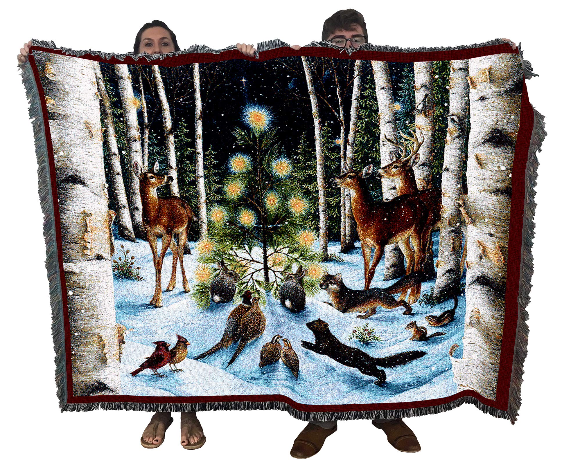 Pure Country Weavers Christmas Magic Blanket By Lynn Bywaters - Deer Fox Rabbits Birds Squirrel Gift Tapestry Throw Woven From C
