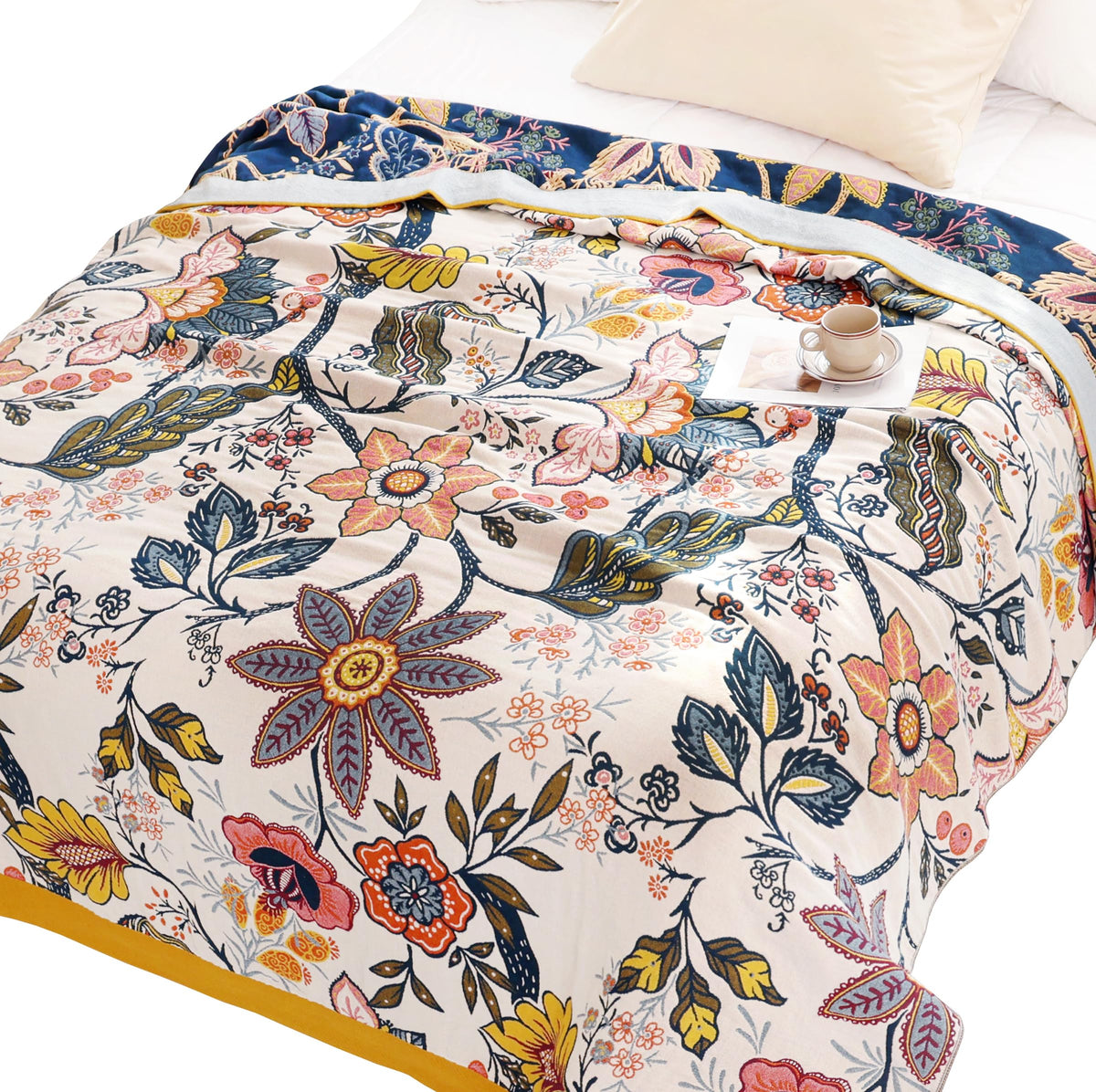 Scientific Sleep Boho Flower Farmhouse Retro Floral 100% Cotton Muslin Blanket Throw Cover For Bed Couch Sofa Cozy Soft Reversib