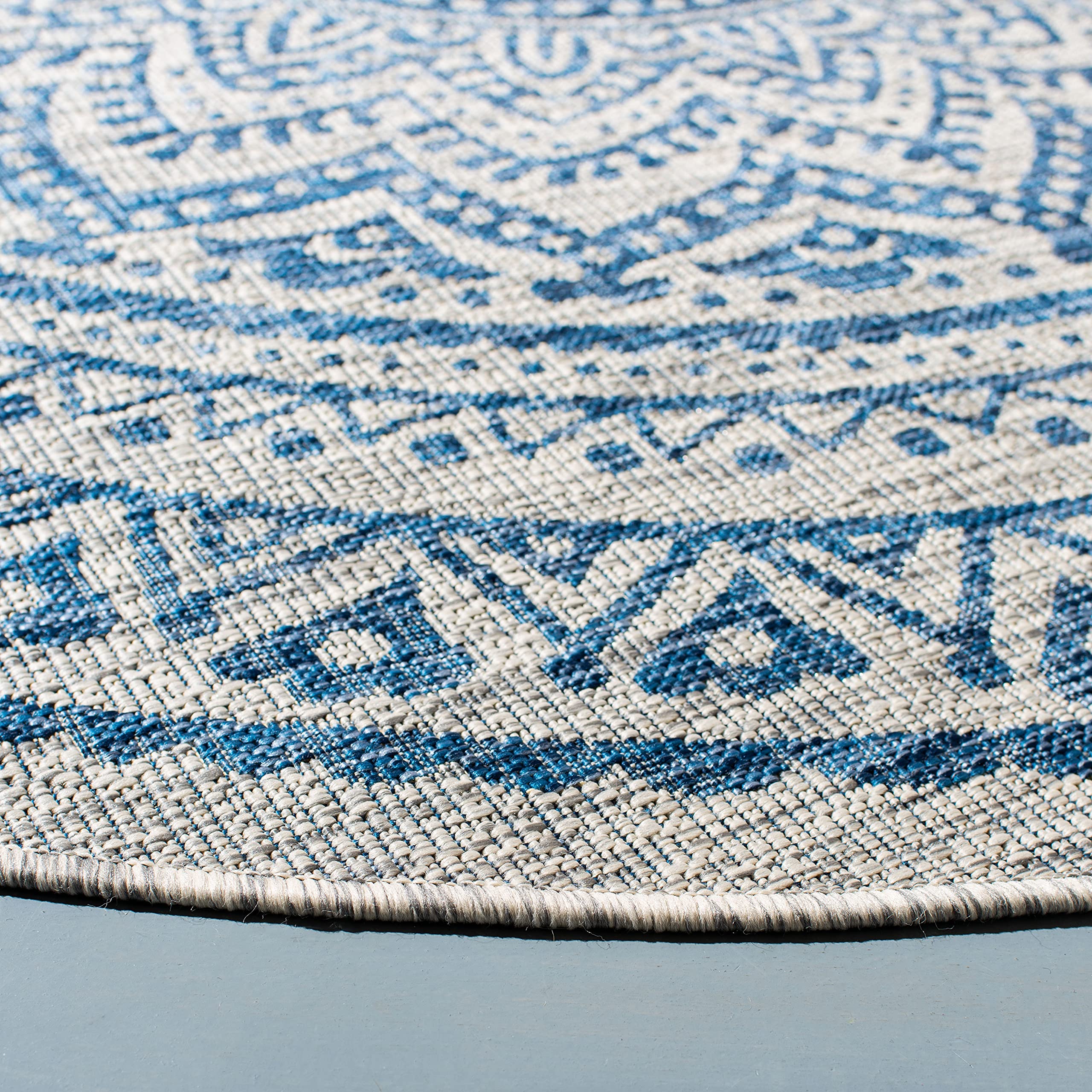 Safavieh Courtyard Collection 3' Round Light Grey/Blue Cy8734 Indoor/Outdoor Non-Shedding Easy Cleaning Patio Backyard Porch Deck Mudroom Area Rug