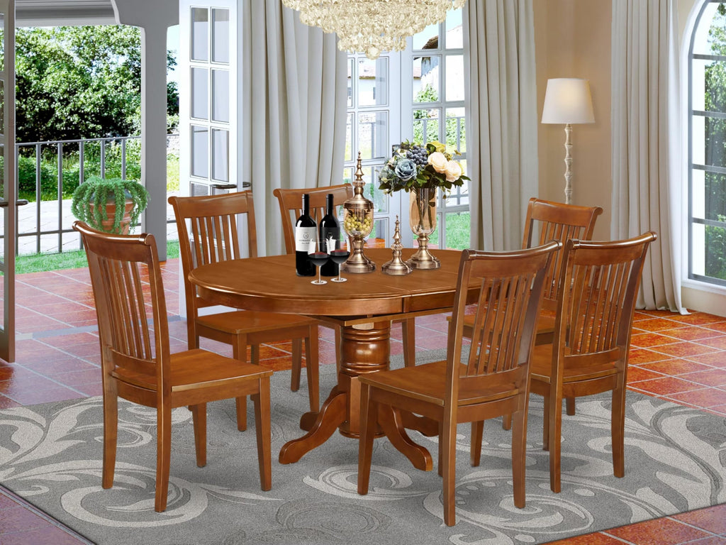 East West Furniture AVPO7-SBR-W 7 Piece Dining Table Set Consist of an Oval Dining Room Table with Butterfly Leaf and 6 Wood Seat Chairs, 42x60 Inch, Saddle Brown