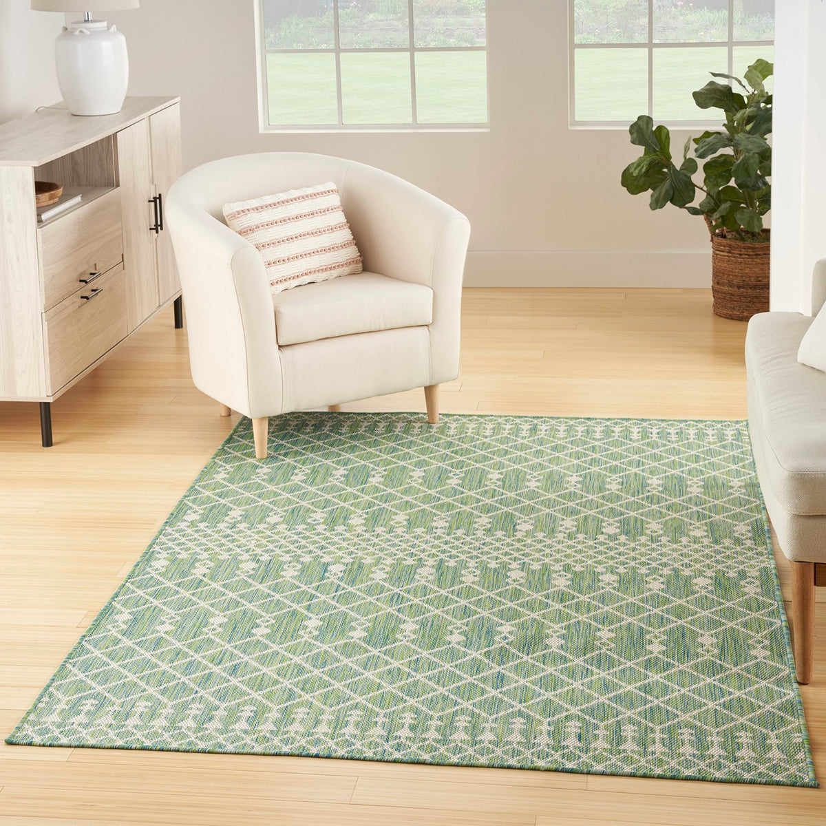 Nourison Positano Indoor/Outdoor Blue Green 7' X 10' Area Rug, Easy Cleaning, Non Shedding, Bed Room, Living Room, Dining Room, Deck, Backyard, Patio (7X10)