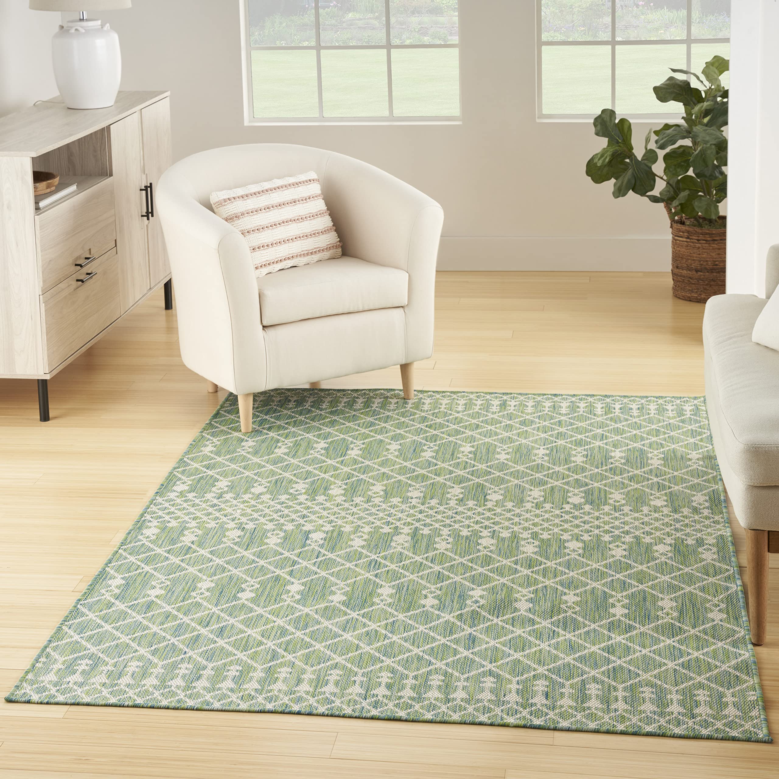 Nourison Positano Indoor/Outdoor Blue Green 7' X 10' Area Rug, Easy Cleaning, Non Shedding, Bed Room, Living Room, Dining Room, Deck, Backyard, Patio (7X10)