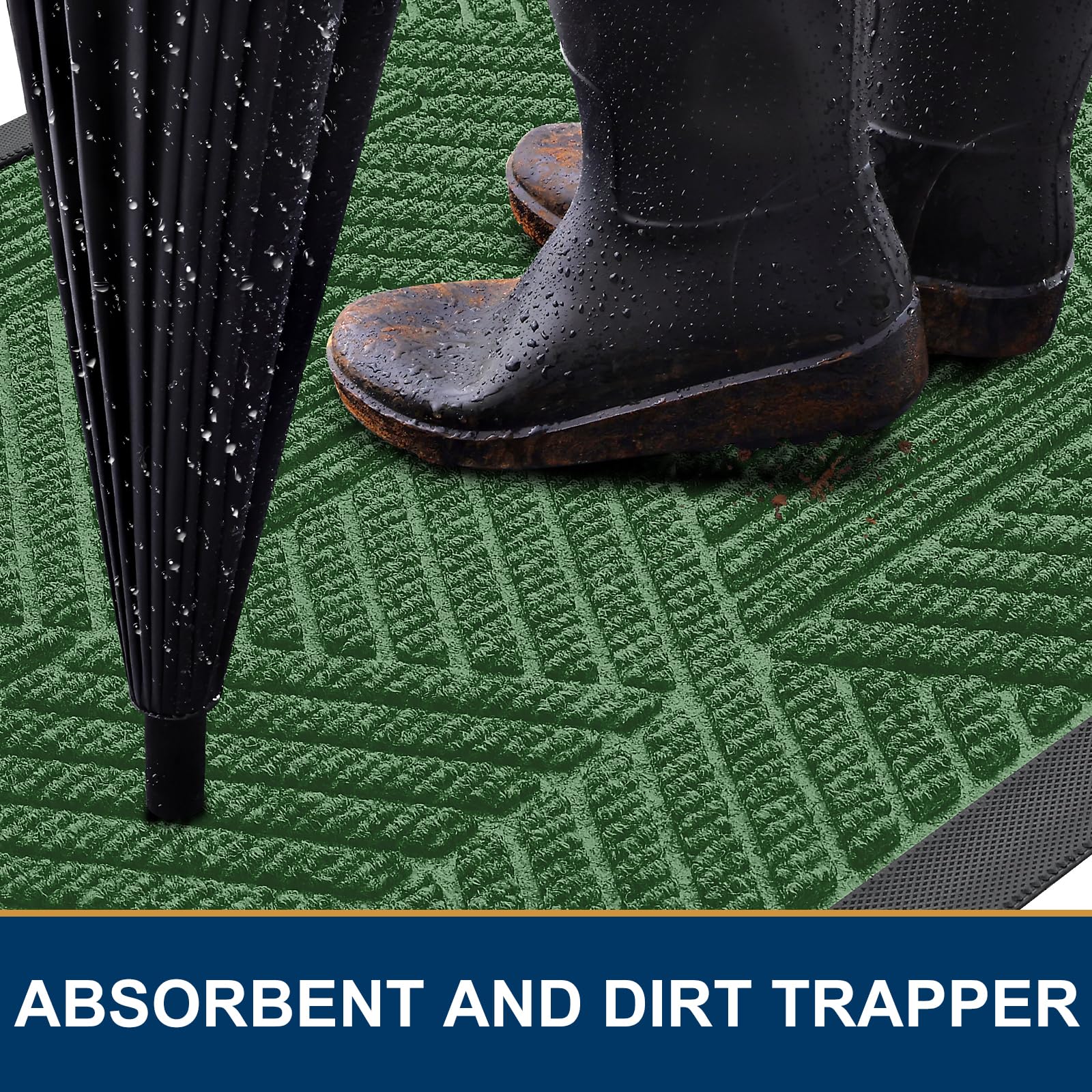 Smiry Front Door Mat Outside Entrance, Heavy Duty Natural Rubber Mat, Sturdy Trap Dirt And Moisture Indoor Outdoor Door Mat, Easy Clean Low Profile Doormat Outdoor Entrance, 47X32 Inch, Green