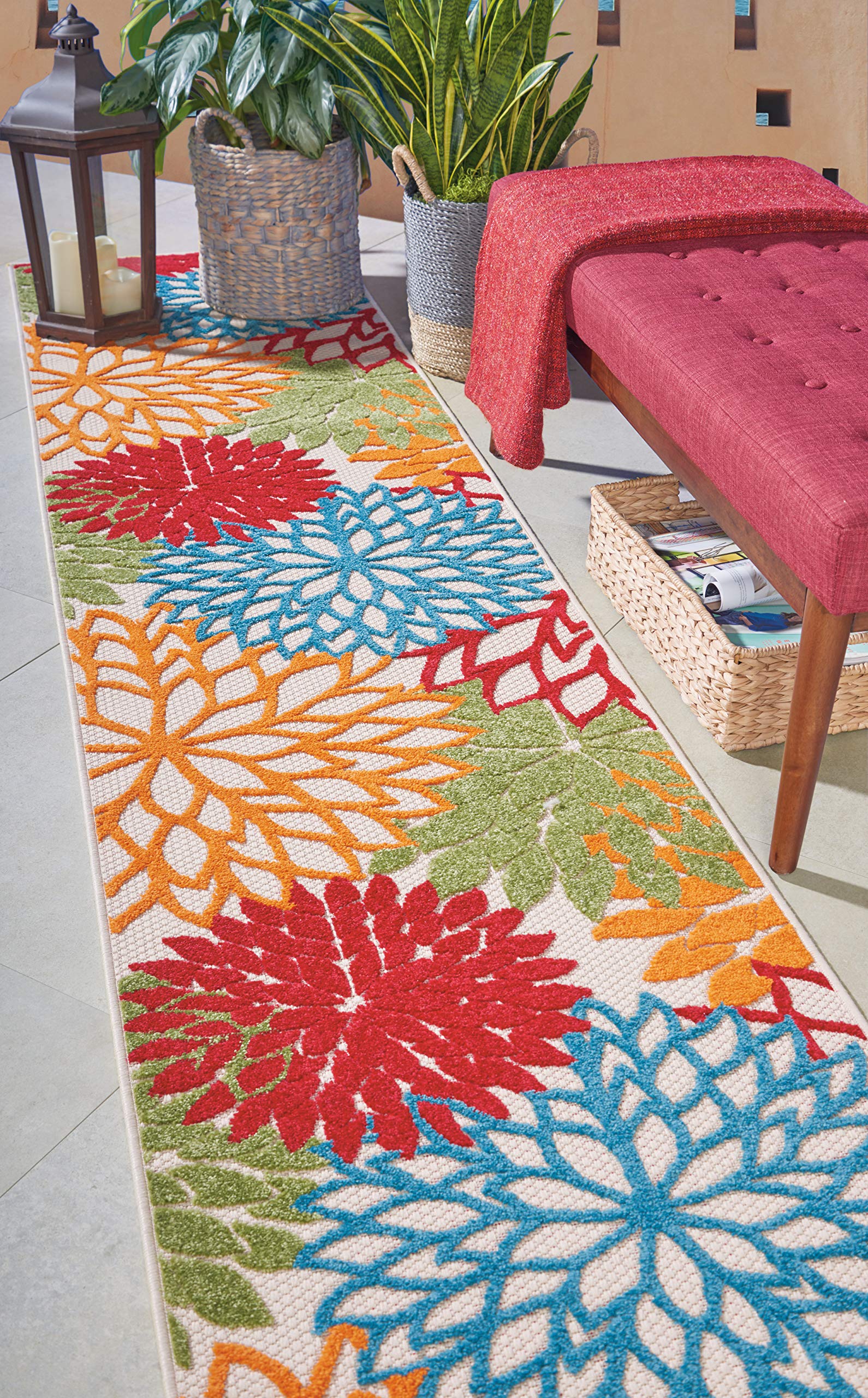 Nourison Aloha Indoor/Outdoor Green 2'3' X 12' Area-Rug, Tropical, Bot ...