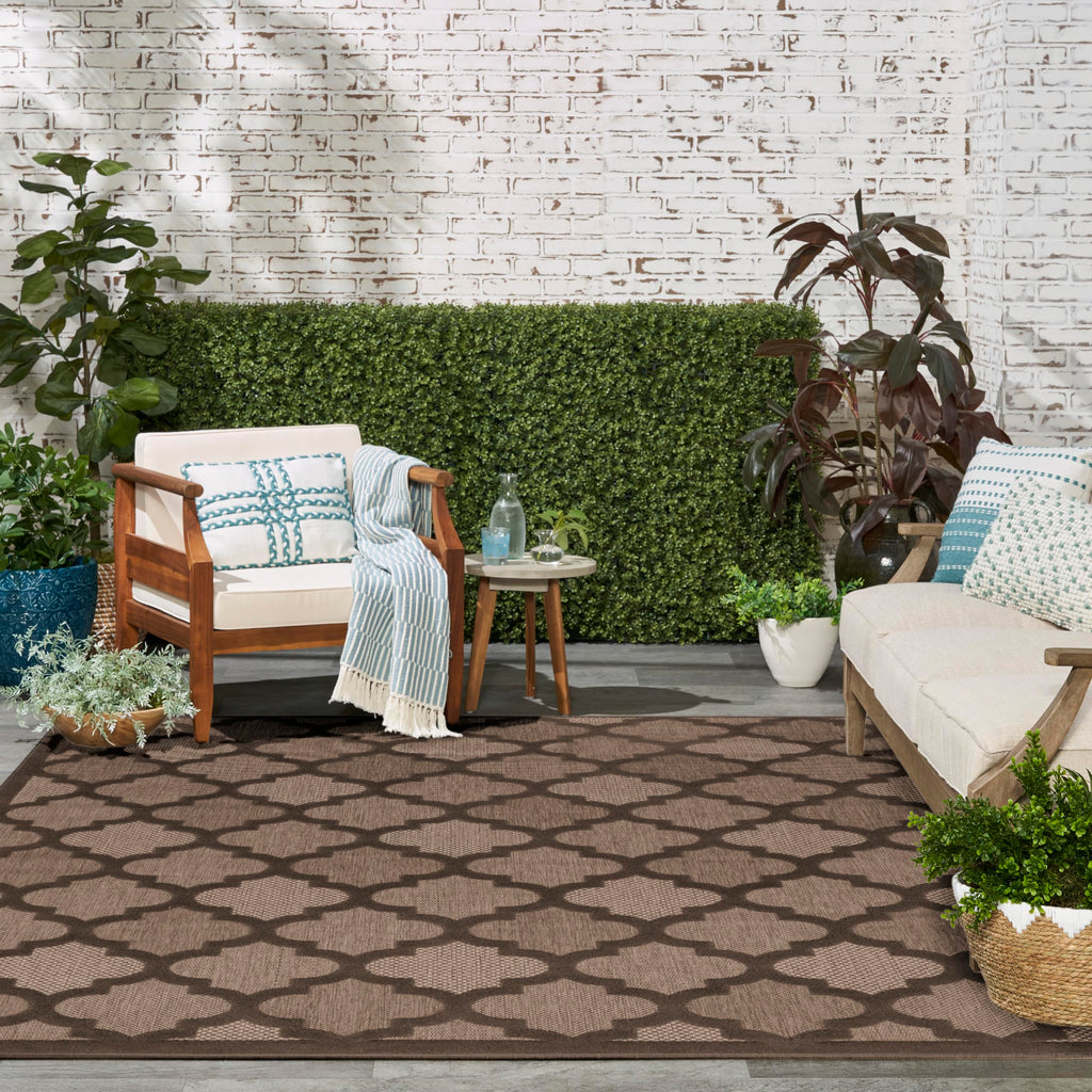 Nourison Easy Care Modern Indoor/Outdoor Brown 8' X 10' Area Rug, Easy Cleaning, Non Shedding, Bed Room, Living Room, Dining Room, Backyard, Deck, Patio (8X10)