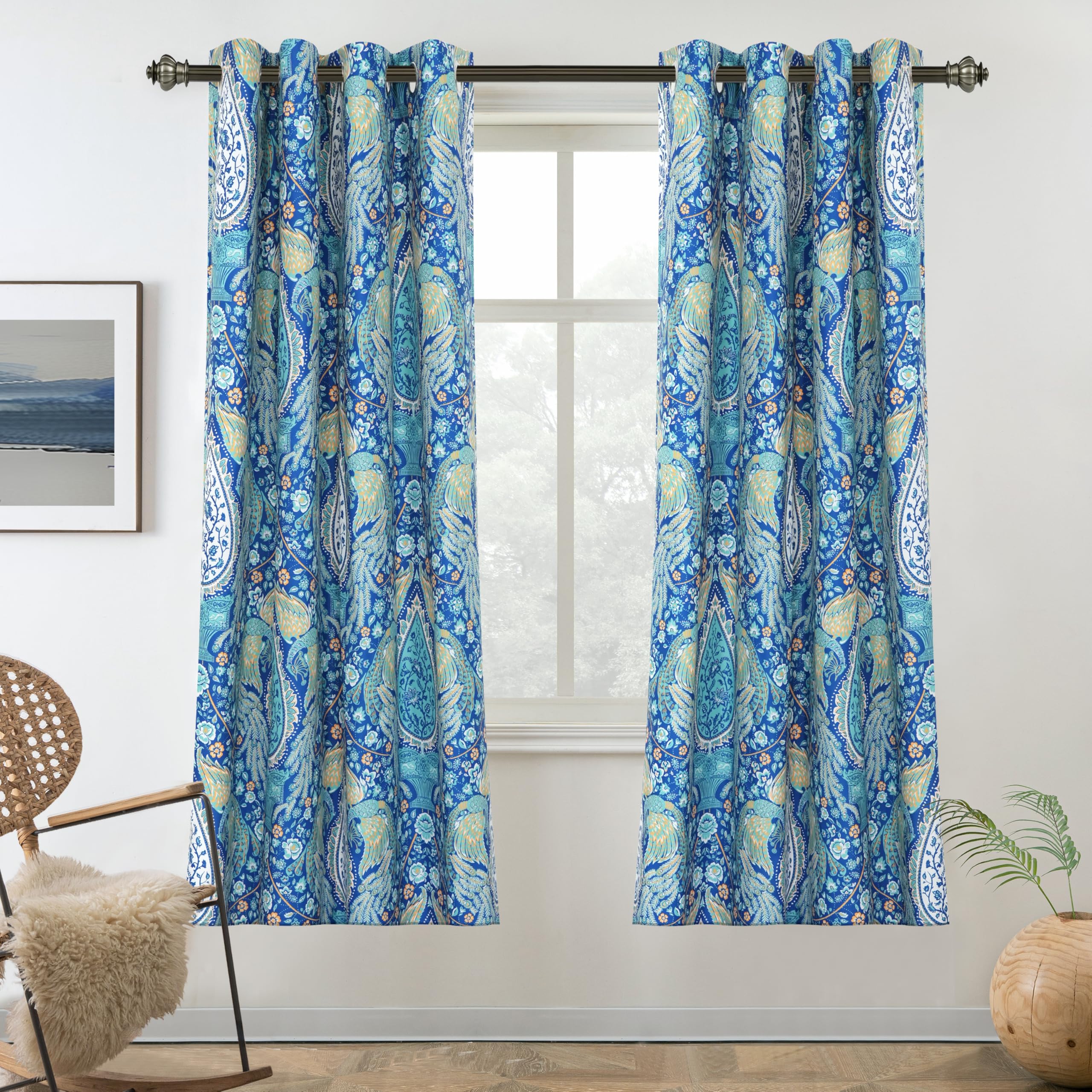 Driftaway Christmas Curtains For Bedroom 84 Inch Room Darkening Blackout Medallion Floral Peacock Pattern For Living Room Window