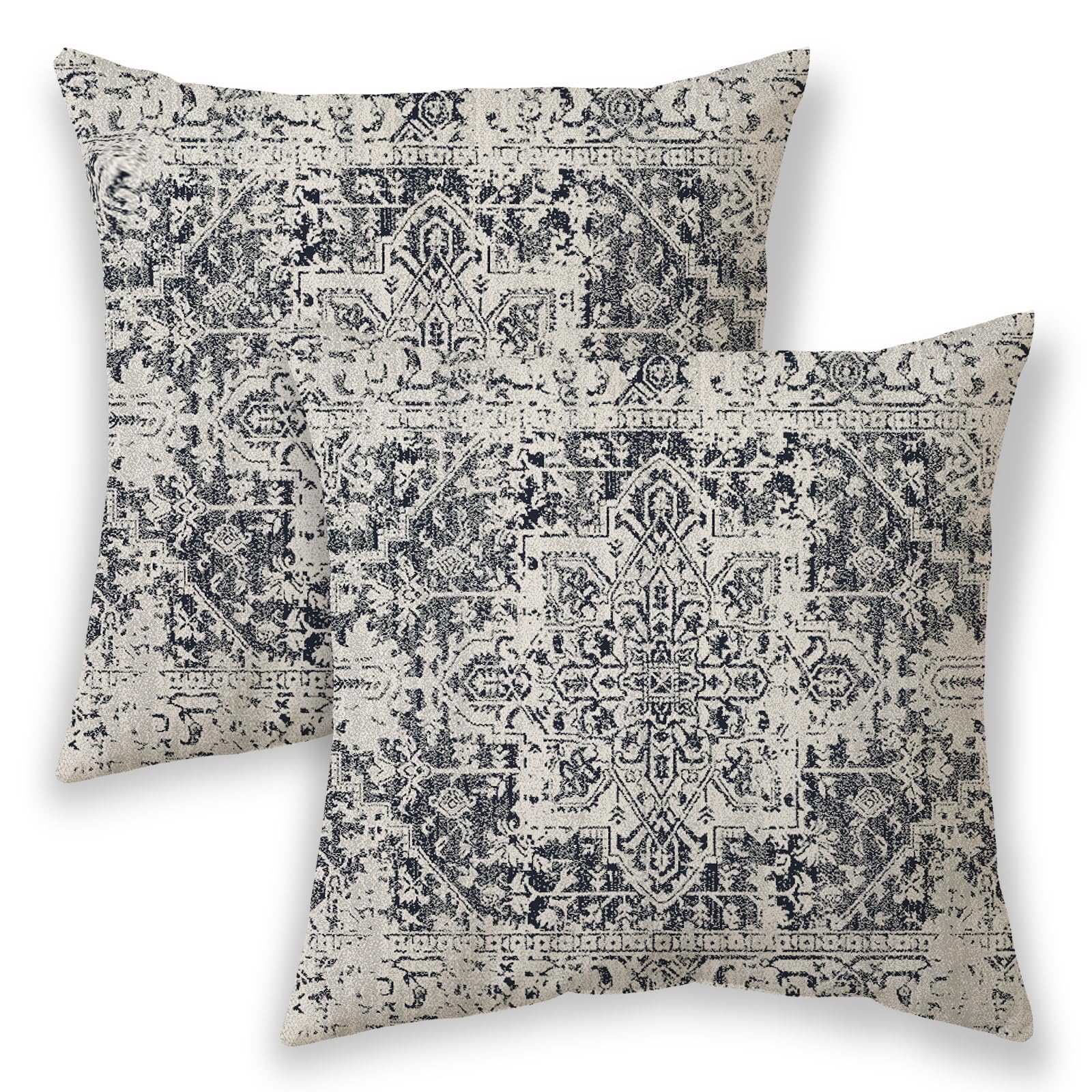 Betginy Boho Pillow Covers 18X18, Black And Cream Ethnic Design Outdoor Decorative Throw Pillows For Couch, Carpet Pattern Decor Cushion Cover 2 Pcs Farmhouse Linen Pillowcase For Bed Car Safa