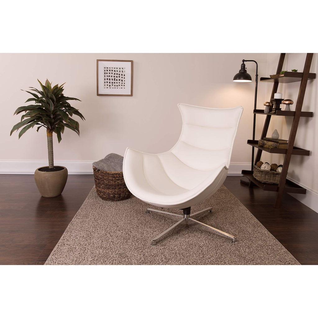Flash Furniture Pasithea White LeatherSoft Swivel Cocoon Chair