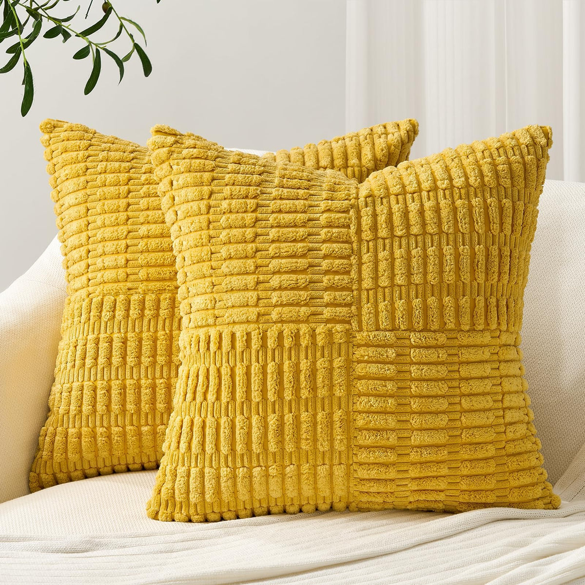 Topfinel Set Of 2 Decorative Mustard Yellow Throw Pillow Covers 20X20 Inch For Couch Sofa Bed, Rustic Farmhouse Boho Home Decor,