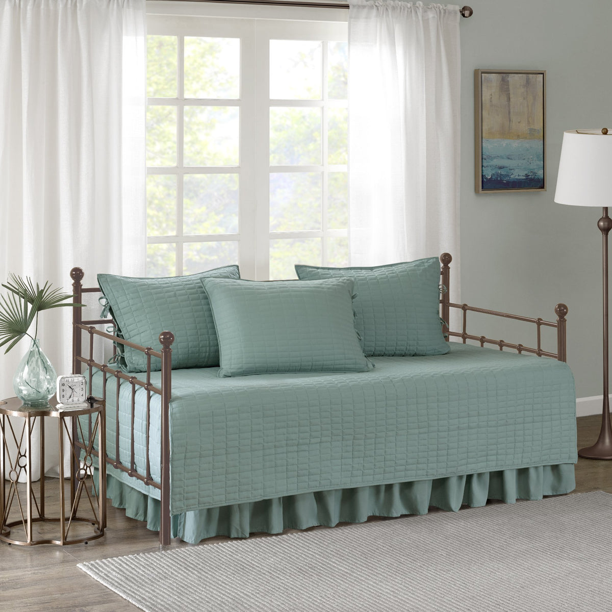 Comfort Spaces Daybed Cover - Luxe Double Sided-Quilting, All Season Cozy Bedding With Bedskirt, Matching Shams, Kienna Seafoam