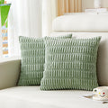 Sunday Praise 2 Packs Sage Green Decorative Throw Pillow Covers 20X20 Inch Soft Corduroy Boho Striped Pillow Cases Accent Square