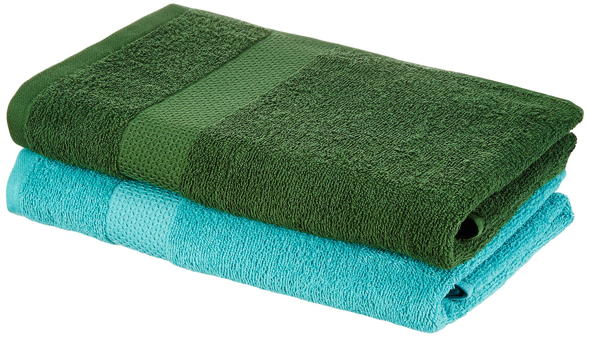 Amazon Brand  Solimo 100% Cotton 2 Piece Bath Towel Set, 380 GSM (Baltic Blue, Mint Green)
