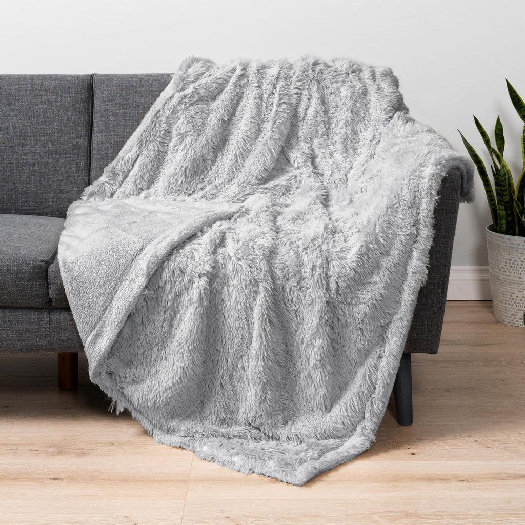 PAVILIA Light Gray Fluffy Throw Blanket for Couch, Twin Bed, Fuzzy Blanket for Women Men, Furry Plush Warm Blanket Bed Sofa, Sup