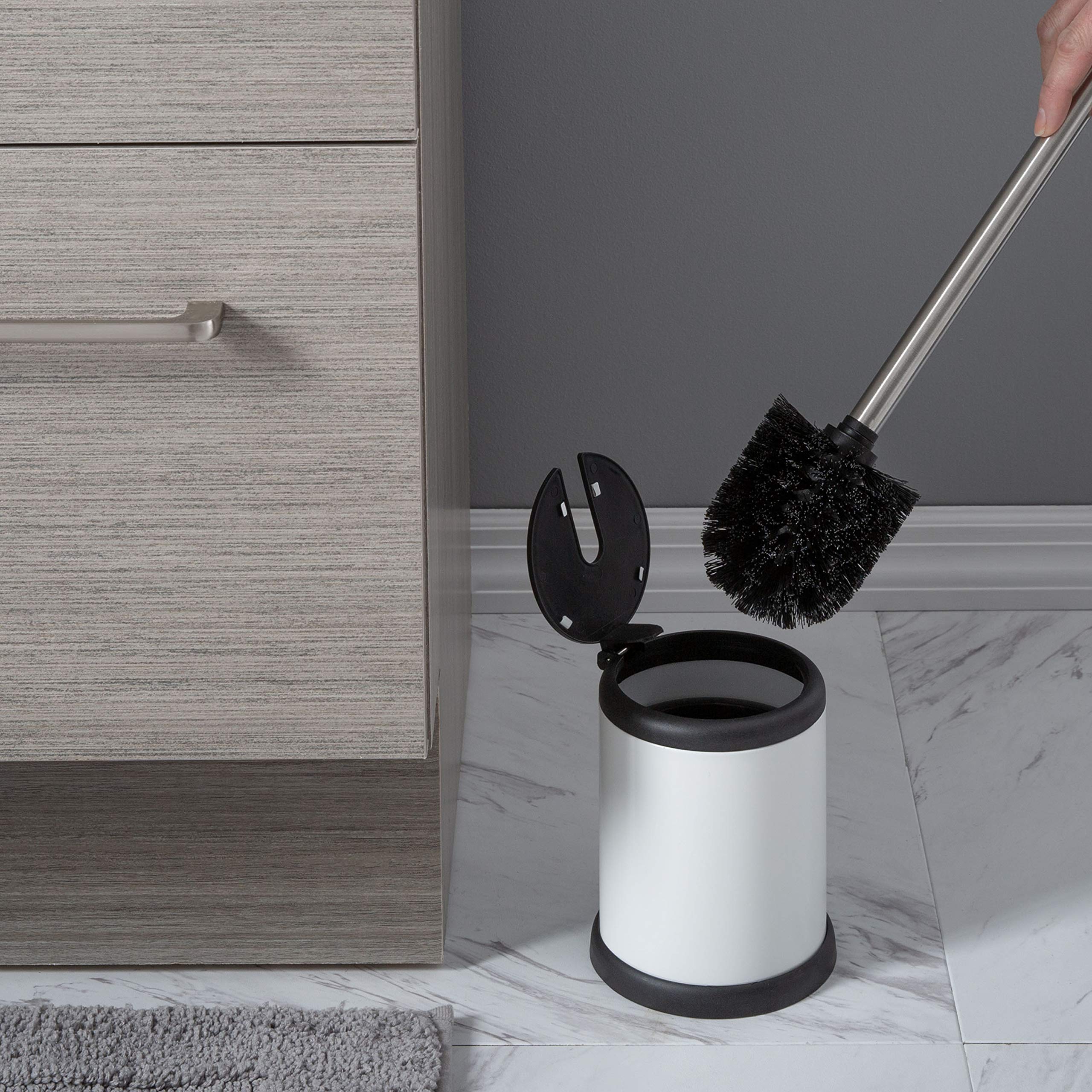 Bath Bliss Toilet Brush And Holder | Self Closing Lid | 360 Degree Brush Head | Bathroom Cleaning | Compact Size | Storage And O
