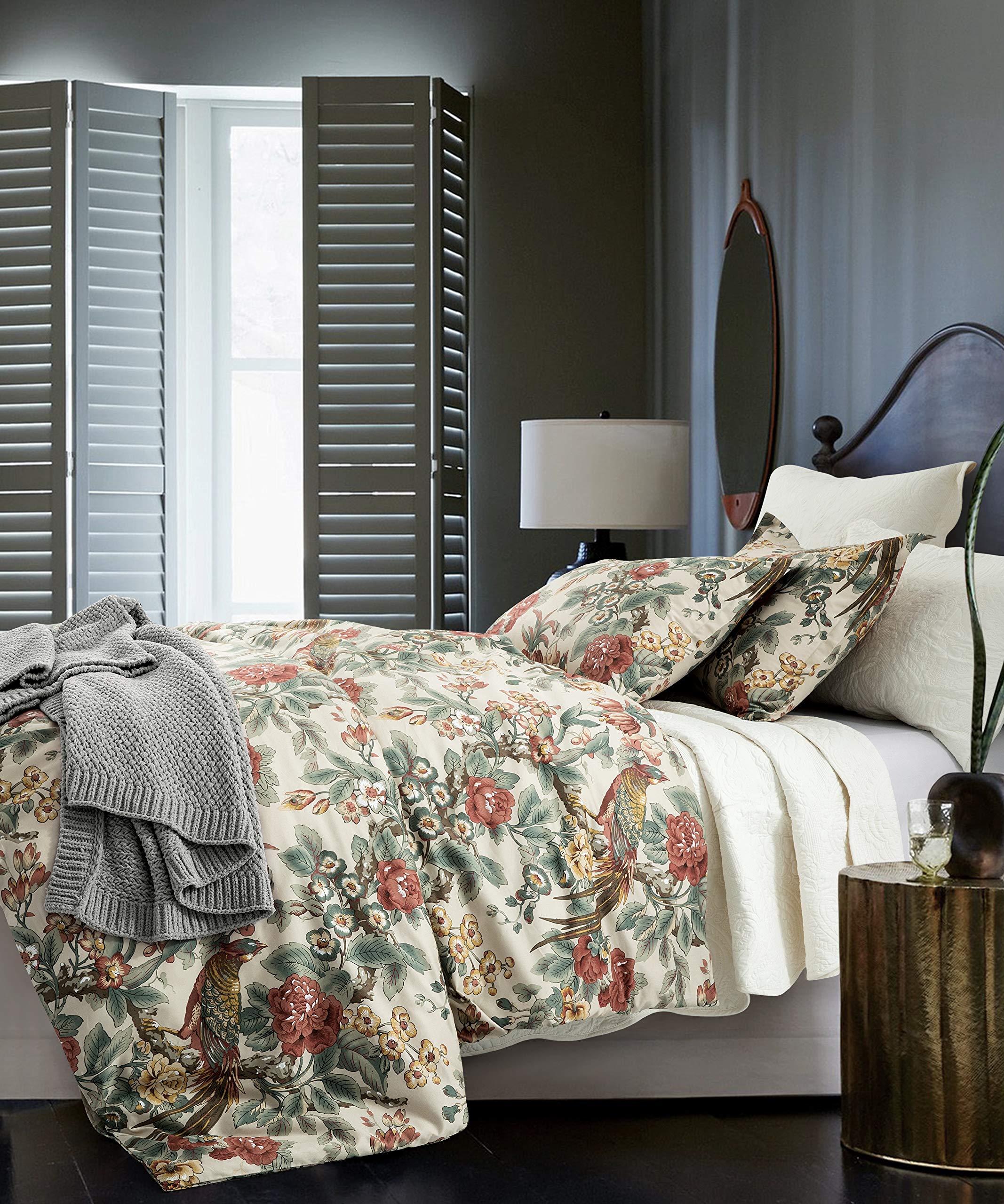 Eikei Home Chinoiserie Chic Peacock Floral Duvet Cover Paradise Garden Botanical Bird And Tree Branches Vintage Stylized Long St