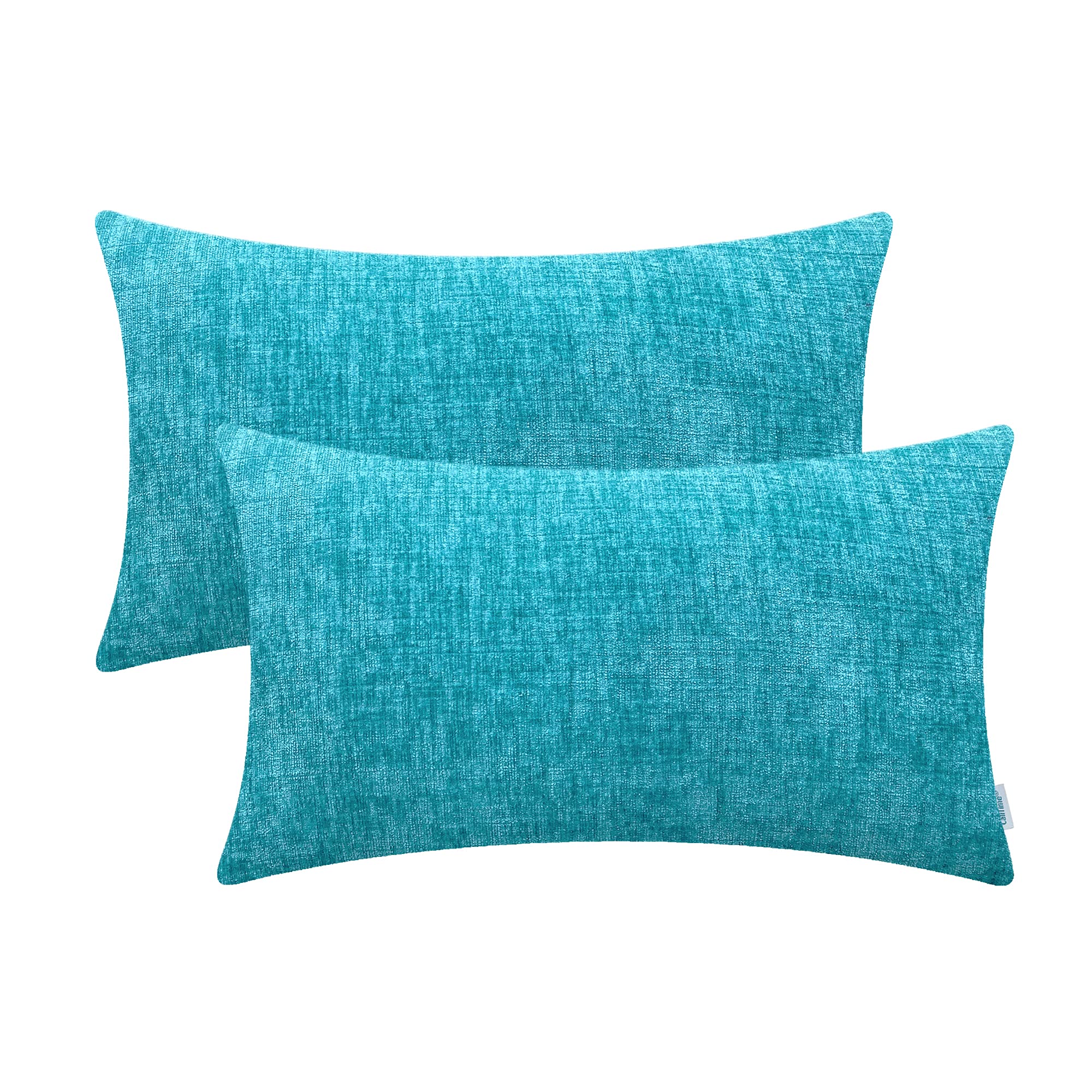 Calitime Pack Of 2 Cozy Pillow Covers Cases For Couch Sofa Home Decoration Solid Dyed Soft Chenille 12 X 20 Inches Lake Blue