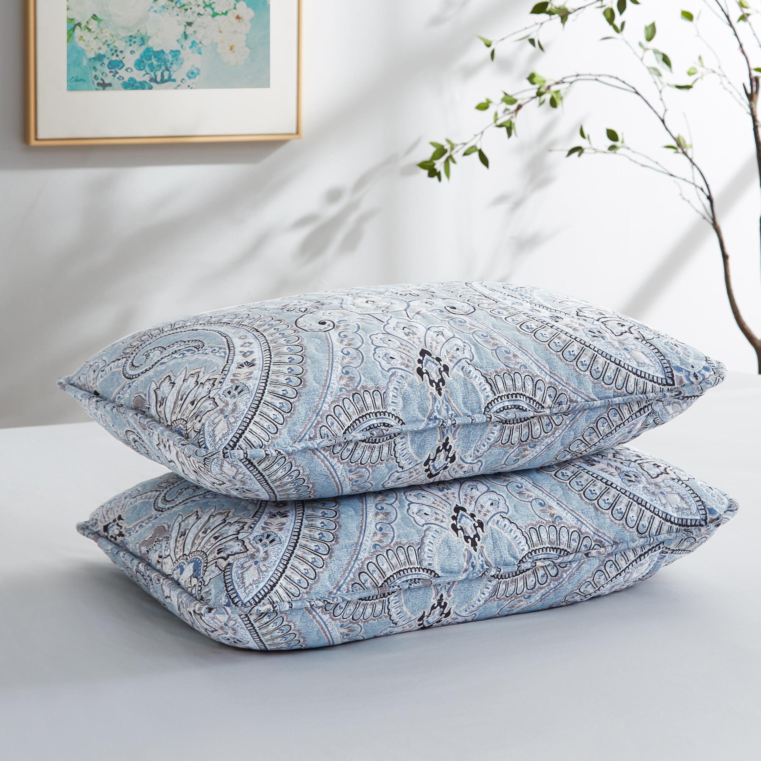 Southshore Fine Living, Inc. Paisley Boho Throw Pillow Covers 20'X26', Quilted Pillow Shams Standard Size Set Of 2, Fit Queen
