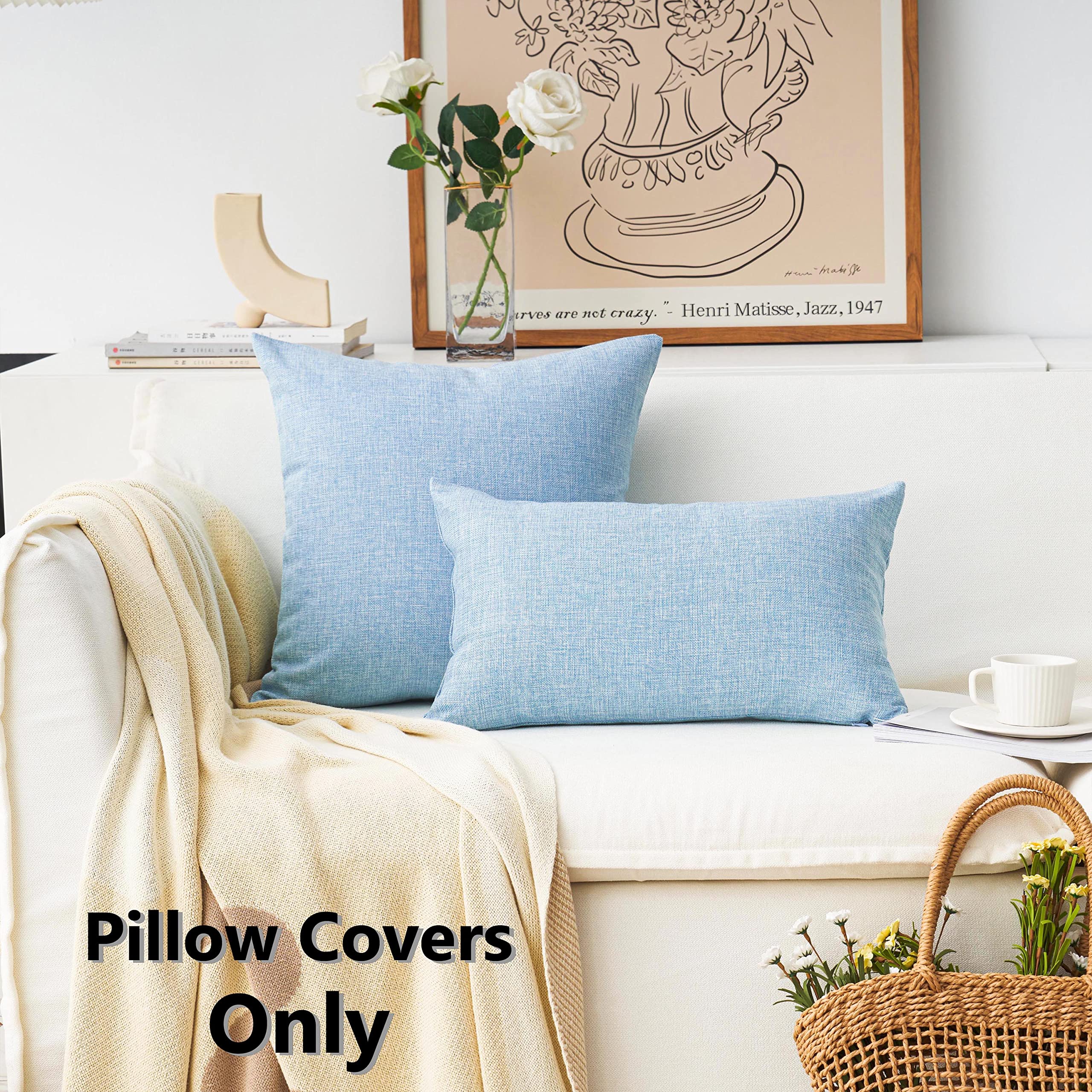 Home Brilliant 26X26 Pillow Cover Lined Linen Euro Sham Large Cushion Covers For Patio, 66X66 Cm, Light Blue