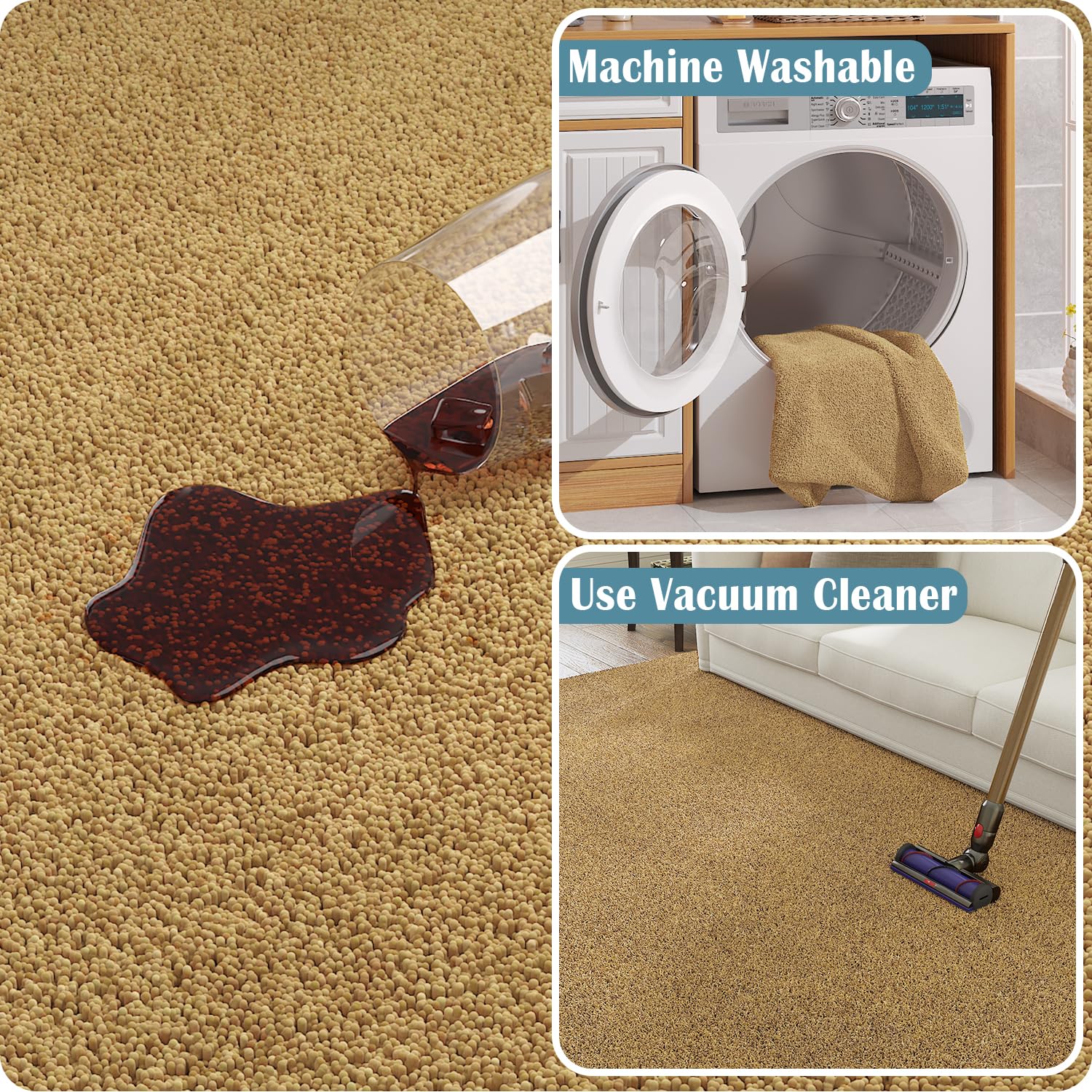 Jinchan Solid Plush Area Rug 3X5 Performance Shaggy Rug Washable Area Rug Indoor Soft Rug Modern Faux Wool Rug Cozy Non Slip Car