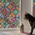 JiffDiff Stained Glass Window Film Privacy Decorative Tinting Film for Home Frosted Bathroom Window Coverings Static Cling Non-A