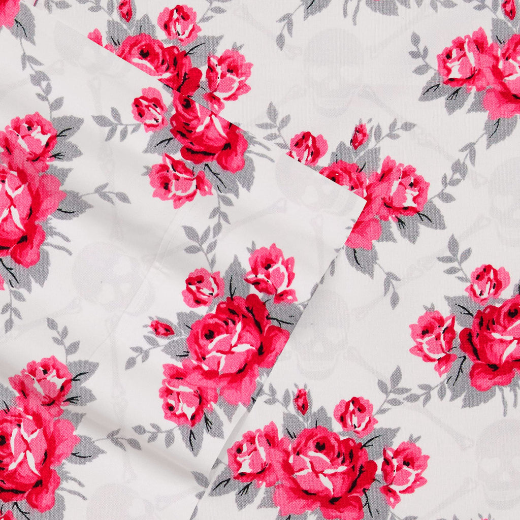 Betsey Johnson - Twin Xl Sheets, Silky & Lightweight Bedding, Fade & Wrinkle Resistant (Skull Rose Trellis, Twin Xl)