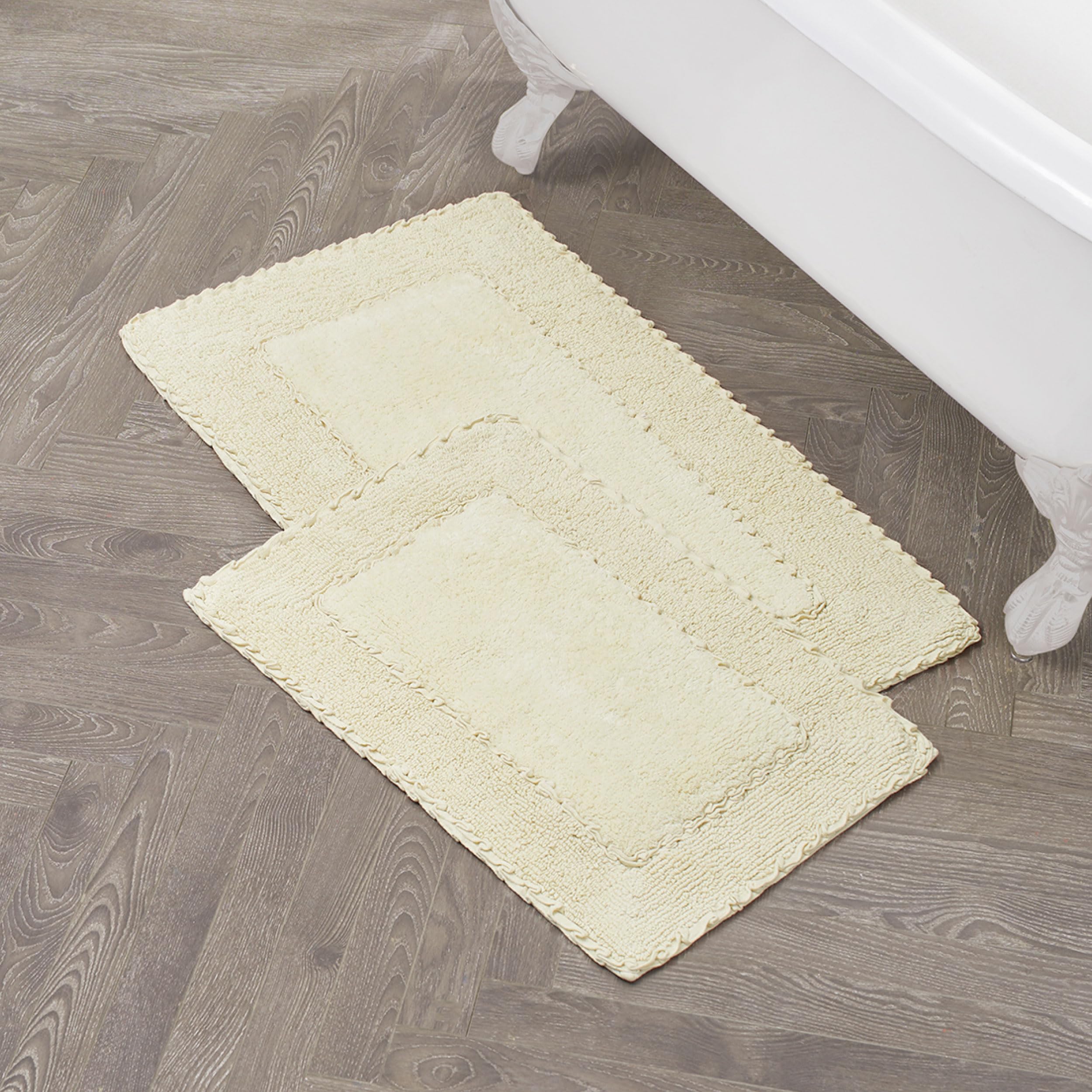 Laura Ashley Ruffle Border 100% Cotton Bath Rug Set, Yellow, 17 x 24/ 20 x 32