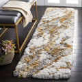SAFAVIEH Horizon Shag Collection Runner Rug - 2 x 8, Grey & Gold, Modern Abstract Design, Non-Shedding & Easy Care, 2.6-inch T
