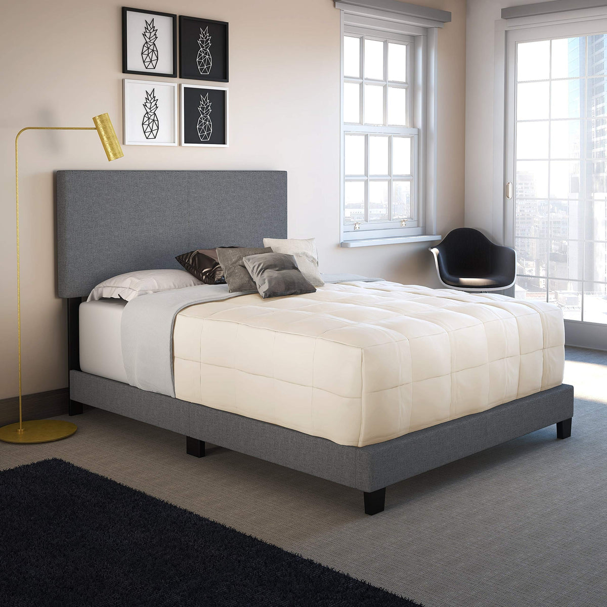 Sleep Sync Tivoli Grey Linen Upholstered Platform Bed Frame Full