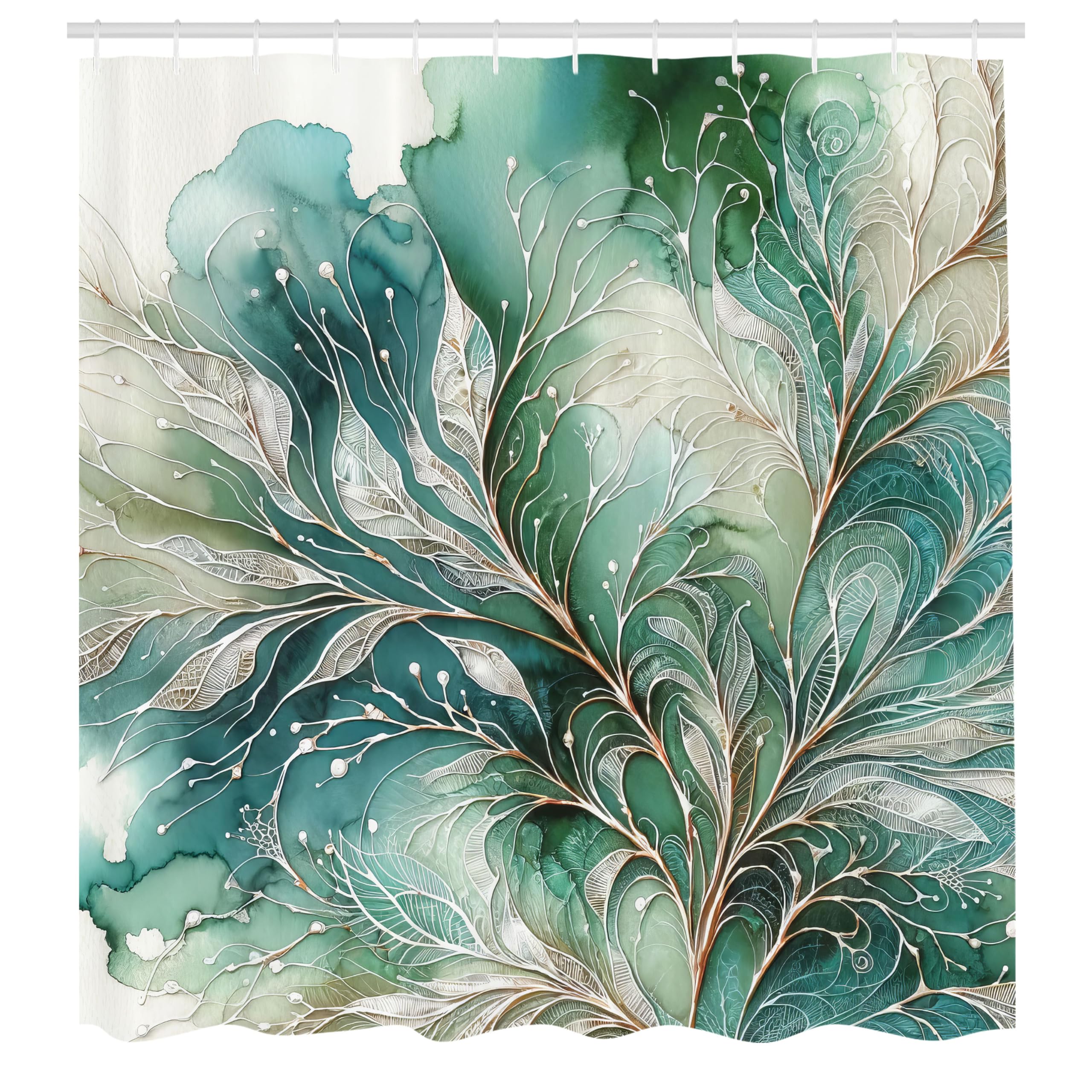 Ambesonne Teal Shower Curtain, Abstract Marble Print Design Of Greenery Clouds And Dreamy Leafy Peduncles, Cloth Fabric Bathroom